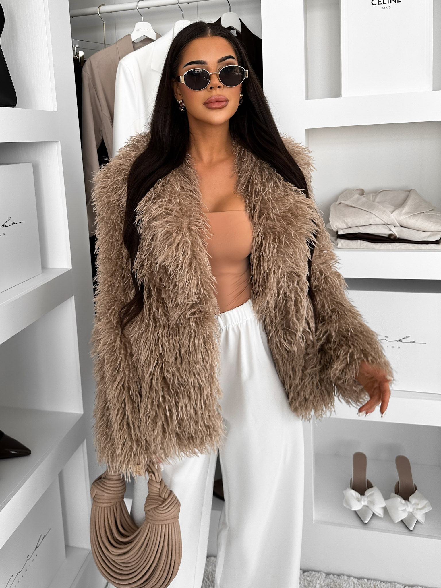 E-shop Hnedý faux fur kožušinový krátky kabátik HIENO