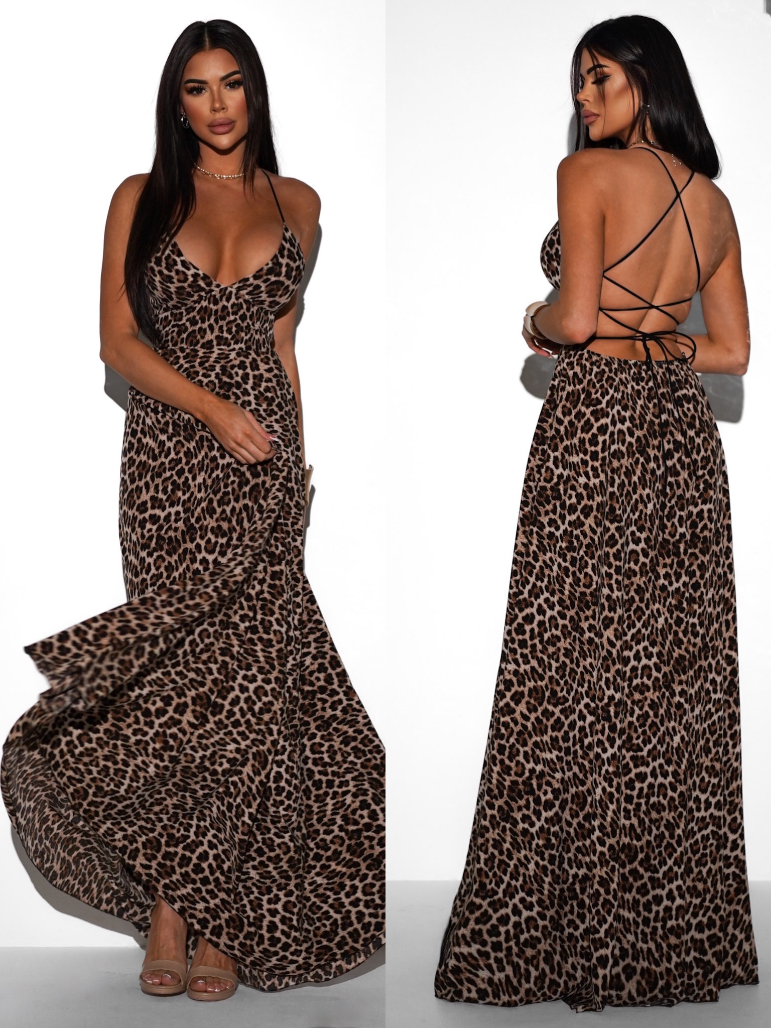 Leopardie elegantné dlhé šaty DIYANNE Veľkosť: ONESIZE