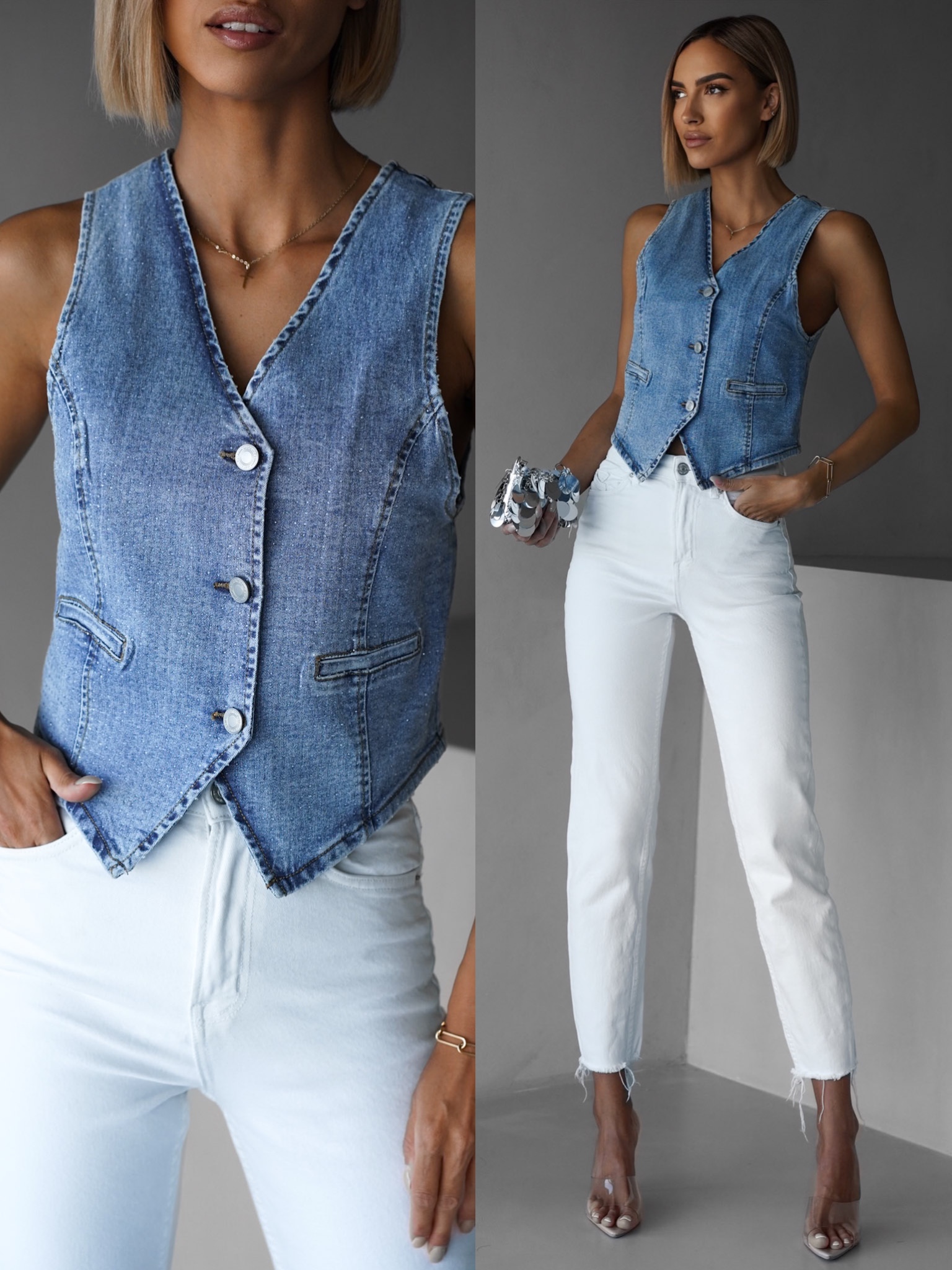 Modrá džínsová vesta ABDIEL Veľkosť: S/M Modrá džínsová vesta ABDIEL Veľkosť: S/M