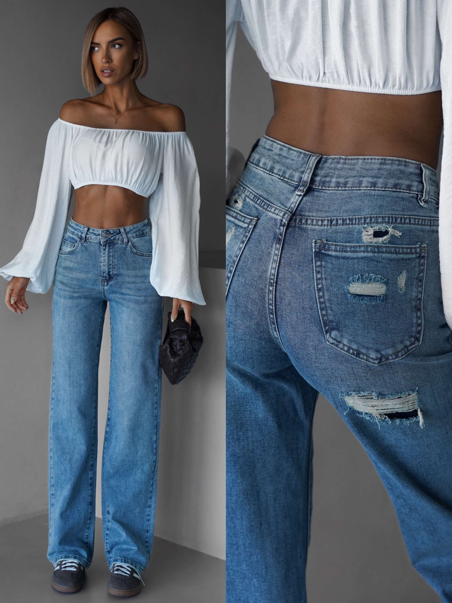 Modré štýlové wide leg džínsy WACOM Veľkosť: M