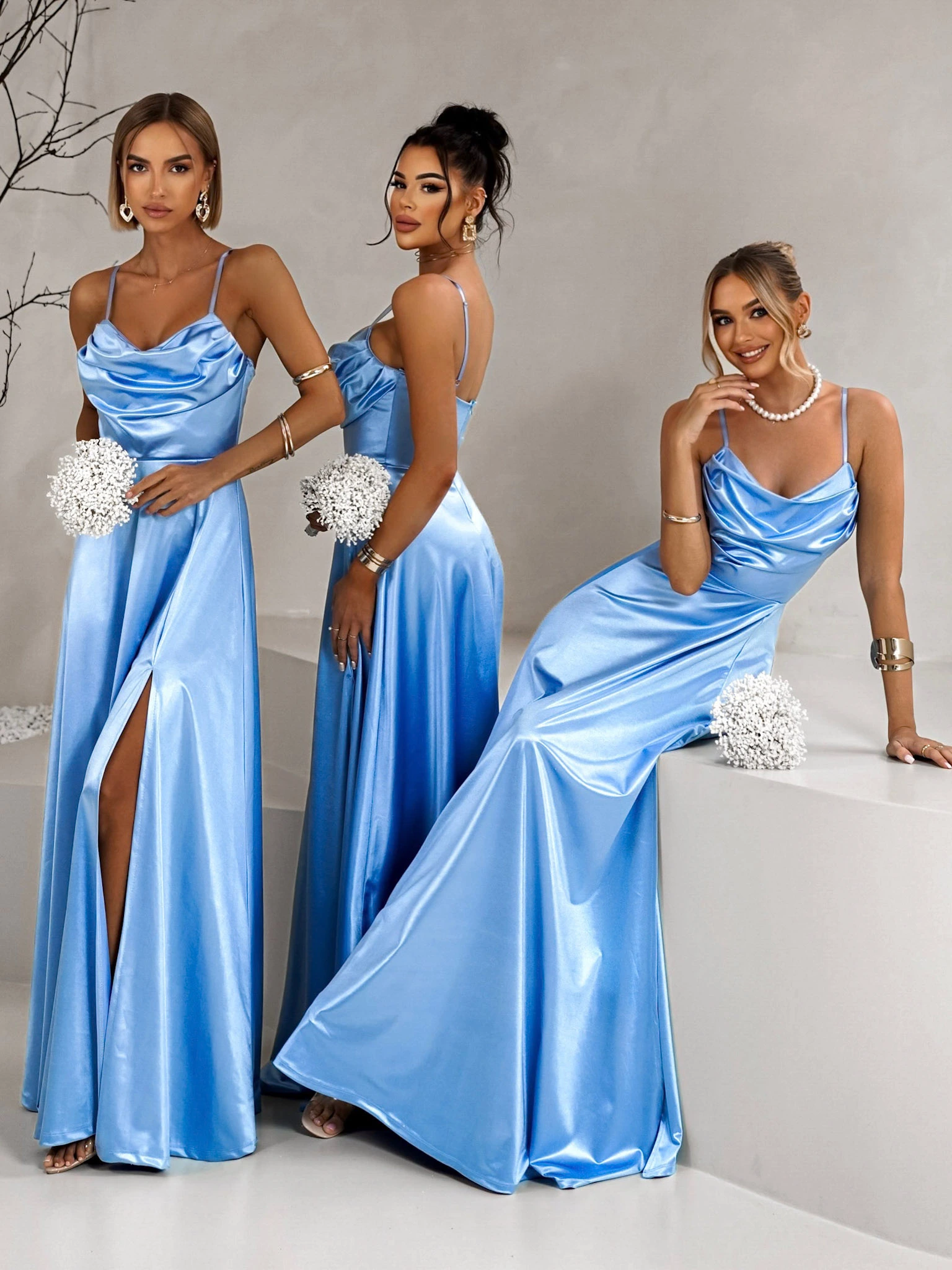 Svetlomodré saténové šaty LUNOREX pre družičky Veľkosť: ONESIZE