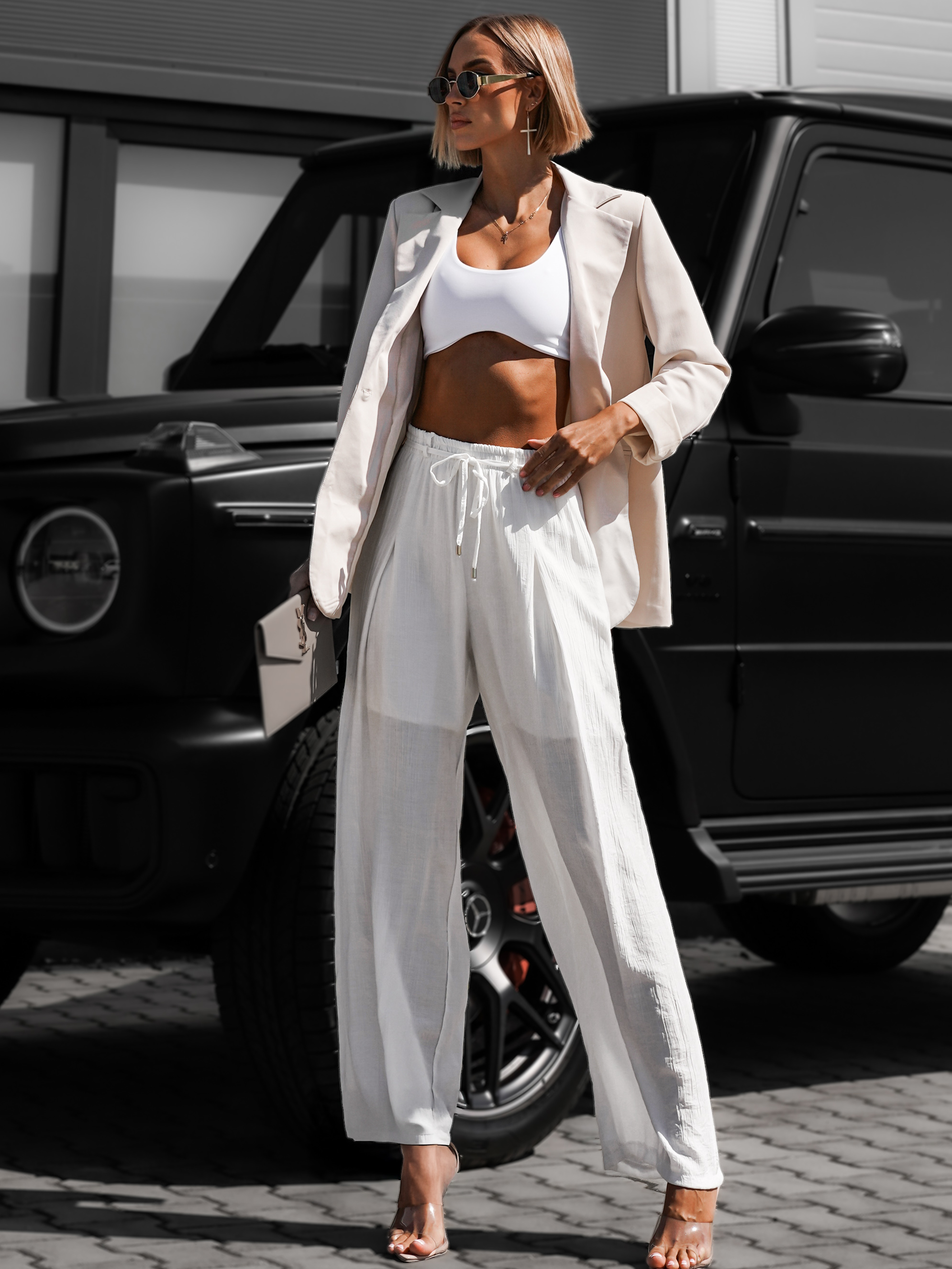 Biele široké nohavice LARYS Veľkosť: ONESIZE