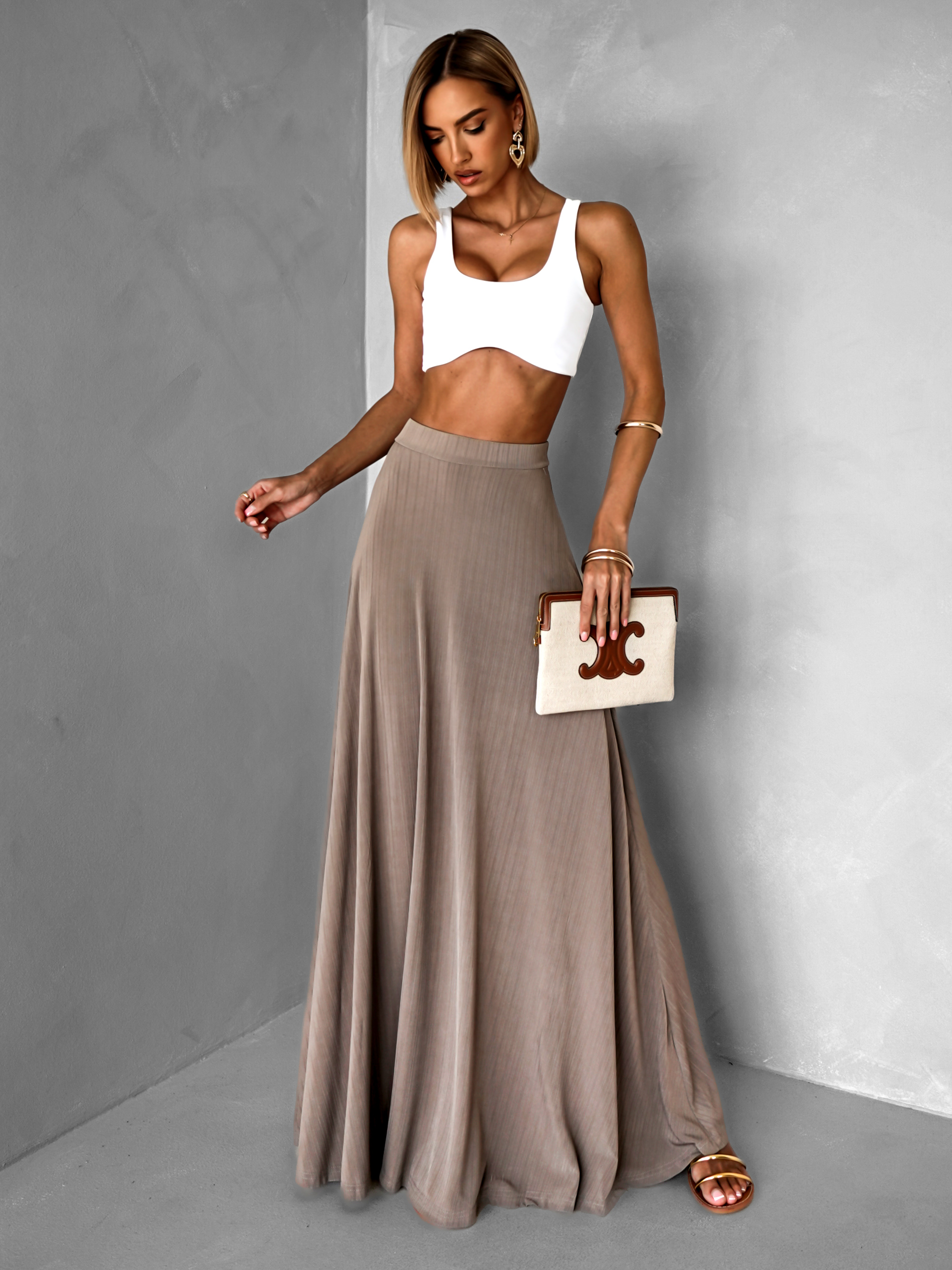 Hnedá áčková letná maxi sukňa BOLOWA Veľkosť: ONESIZE