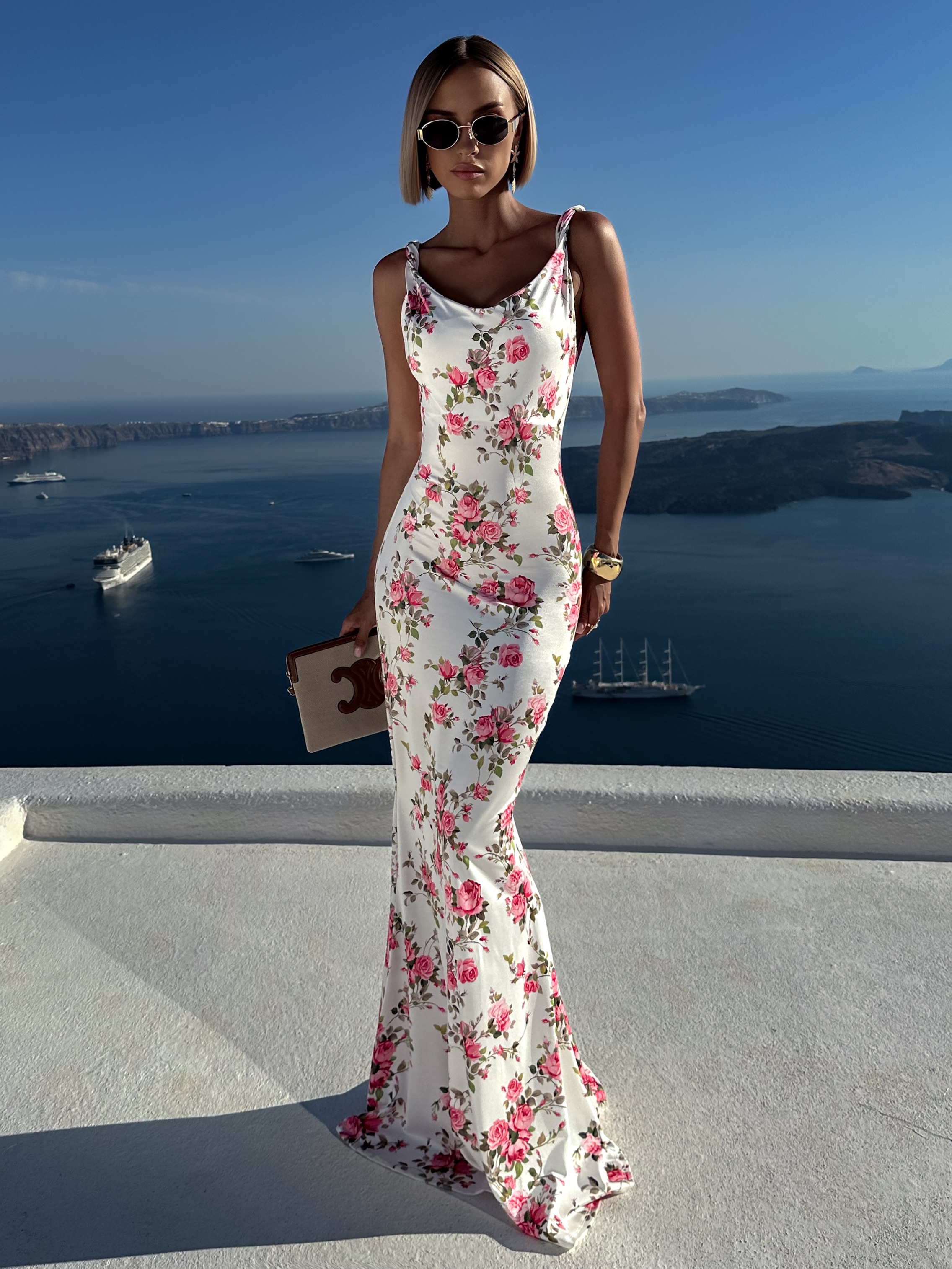 Biele kvetinové dlhé šaty MURAKA s ružami Veľkosť: ONESIZE