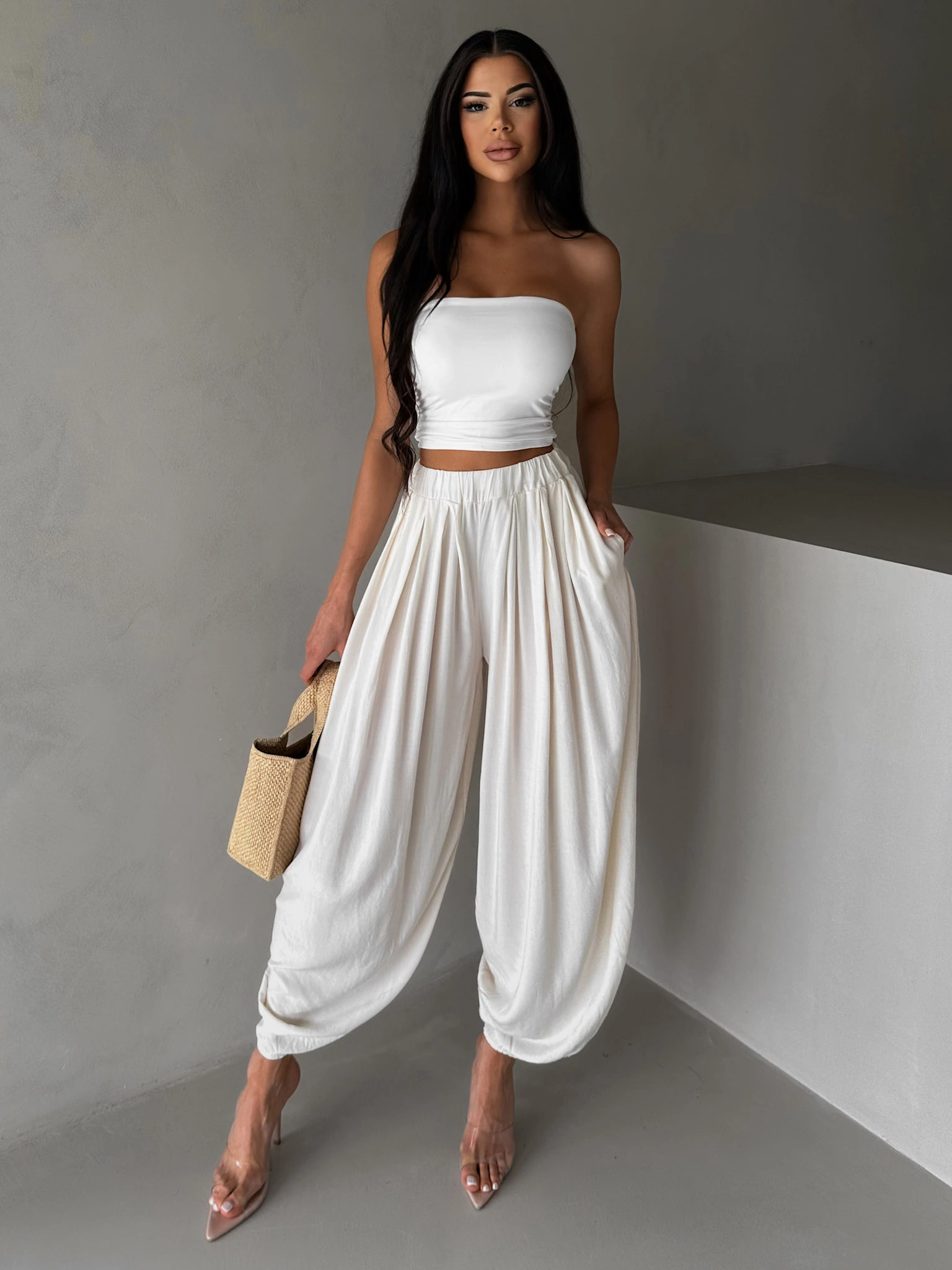 Krémové široké háremky vzdušné nohavice MYRAEL Veľkosť: ONESIZE