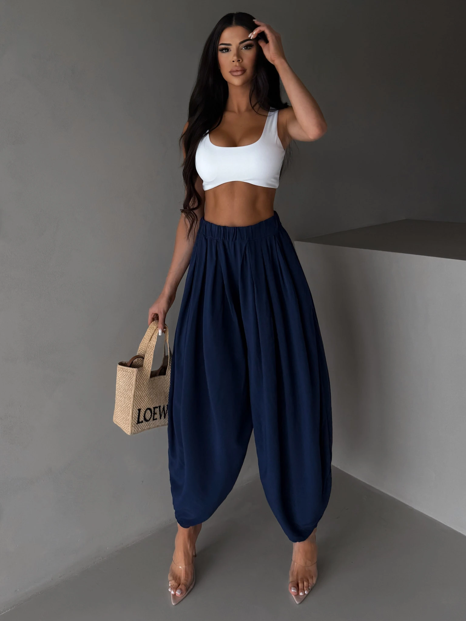 Tmavomodré široké háremové vzdušné nohavice MYRAEL Veľkosť: ONESIZE