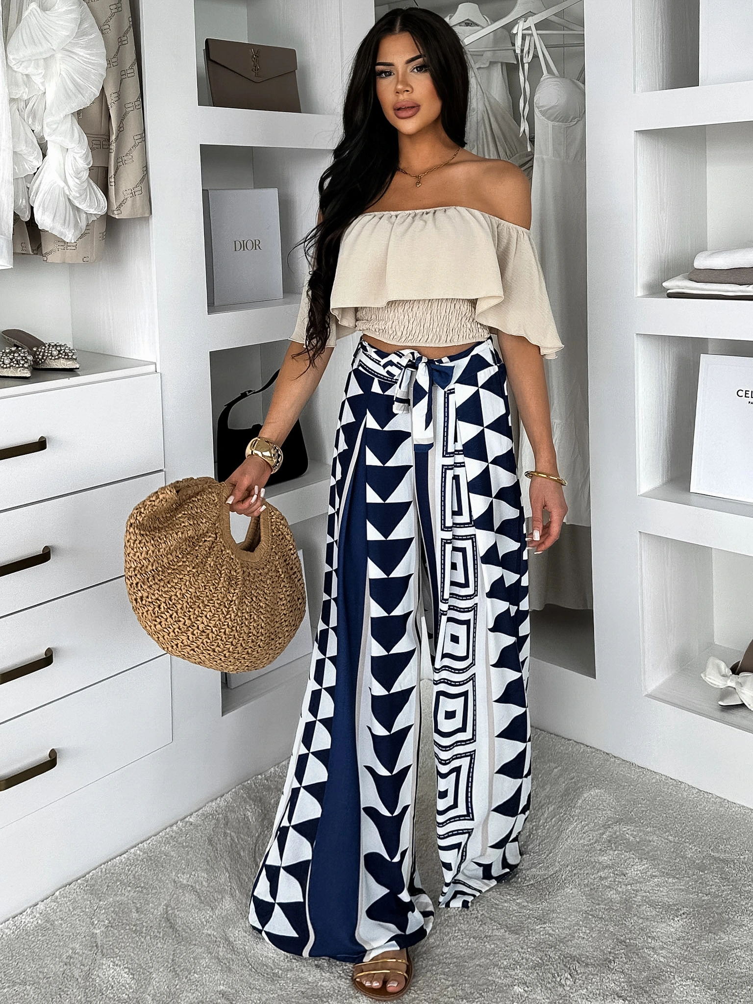 Béžový štýlový nohavicový komplet DELYAEL Veľkosť: ONESIZE