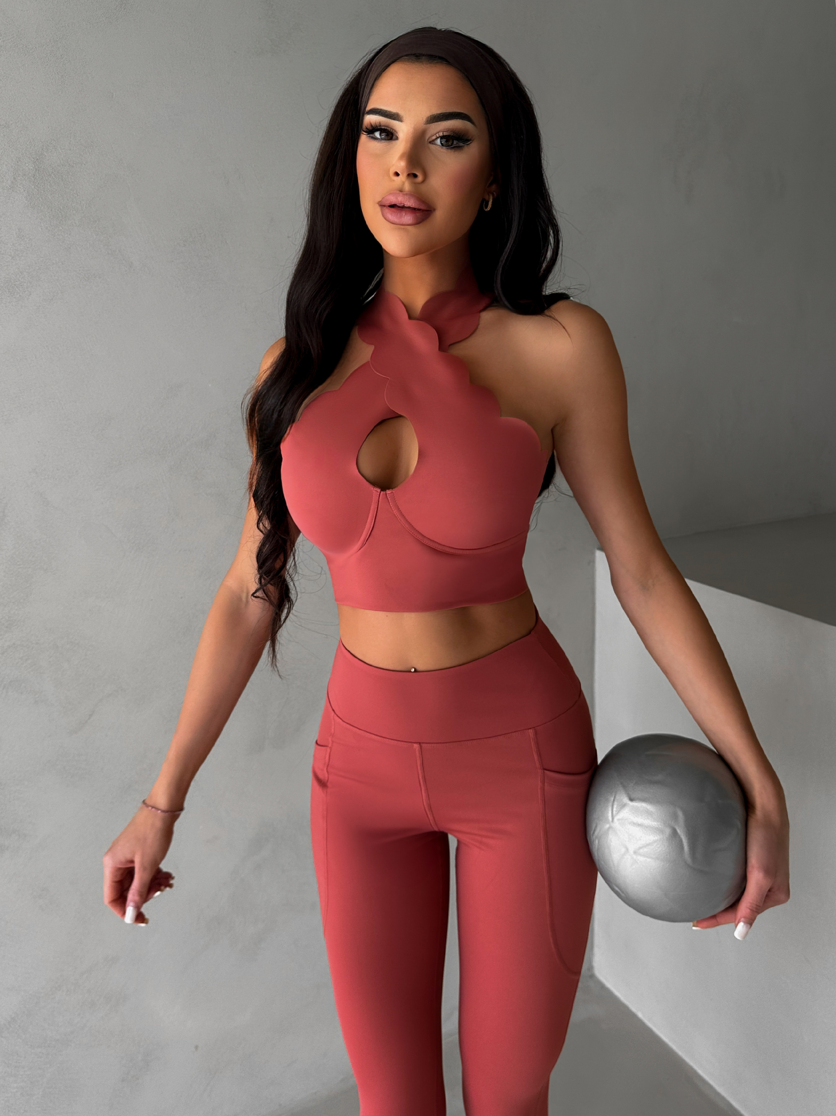 Tehlová športová vlnkovaná podprsenka ISOURAT Veľkosť: L