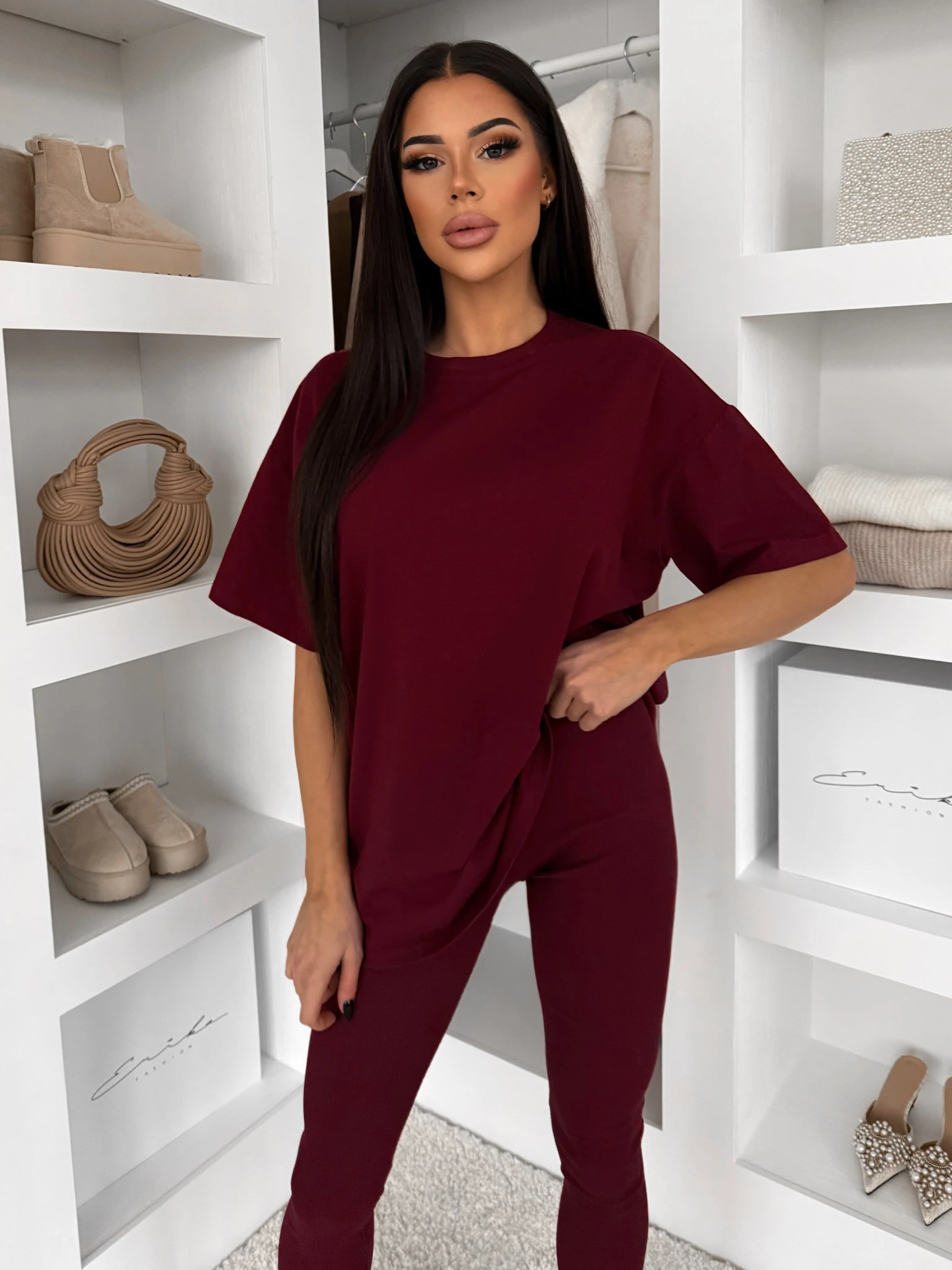 Vínové bavlnené basic tričko LOVETE s krátkym rukávom Veľkosť: ONESIZE