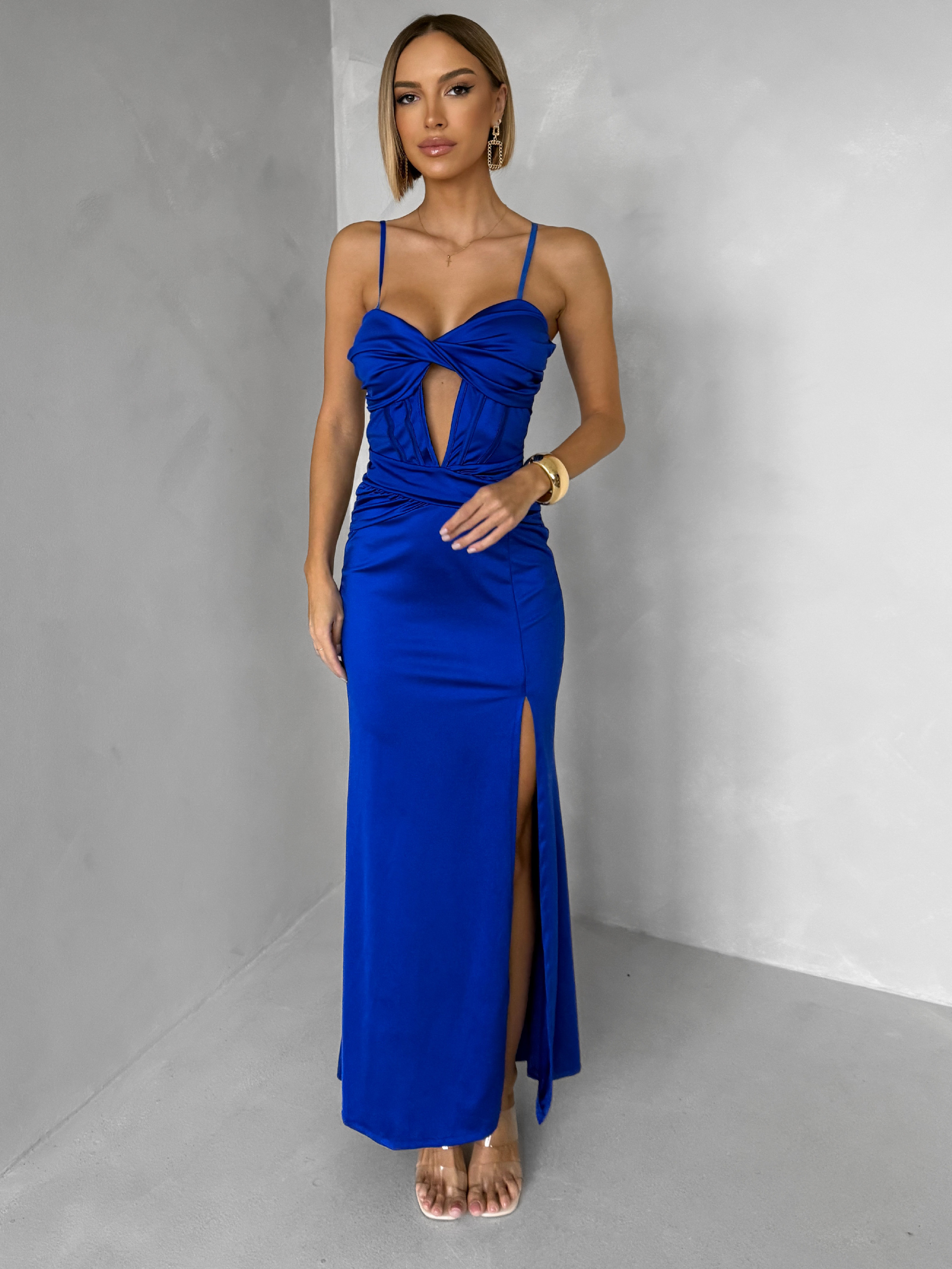 Kráľovsky modré dlhé spoločenské šaty LIMONA Veľkosť: ONESIZE