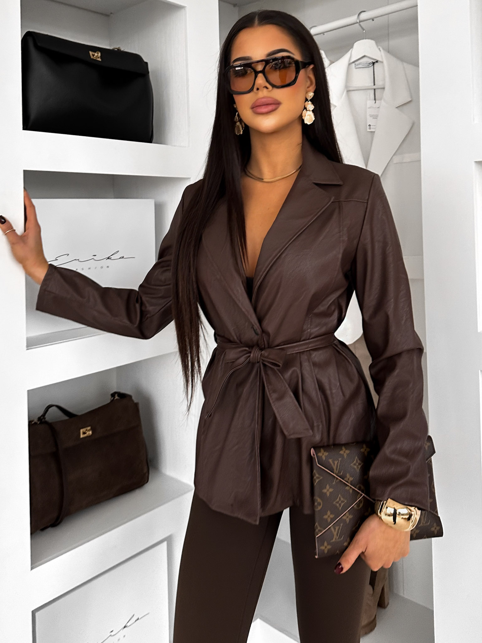 Tmavo hnedý kožený krátky kabátik LUNORA Veľkosť: S