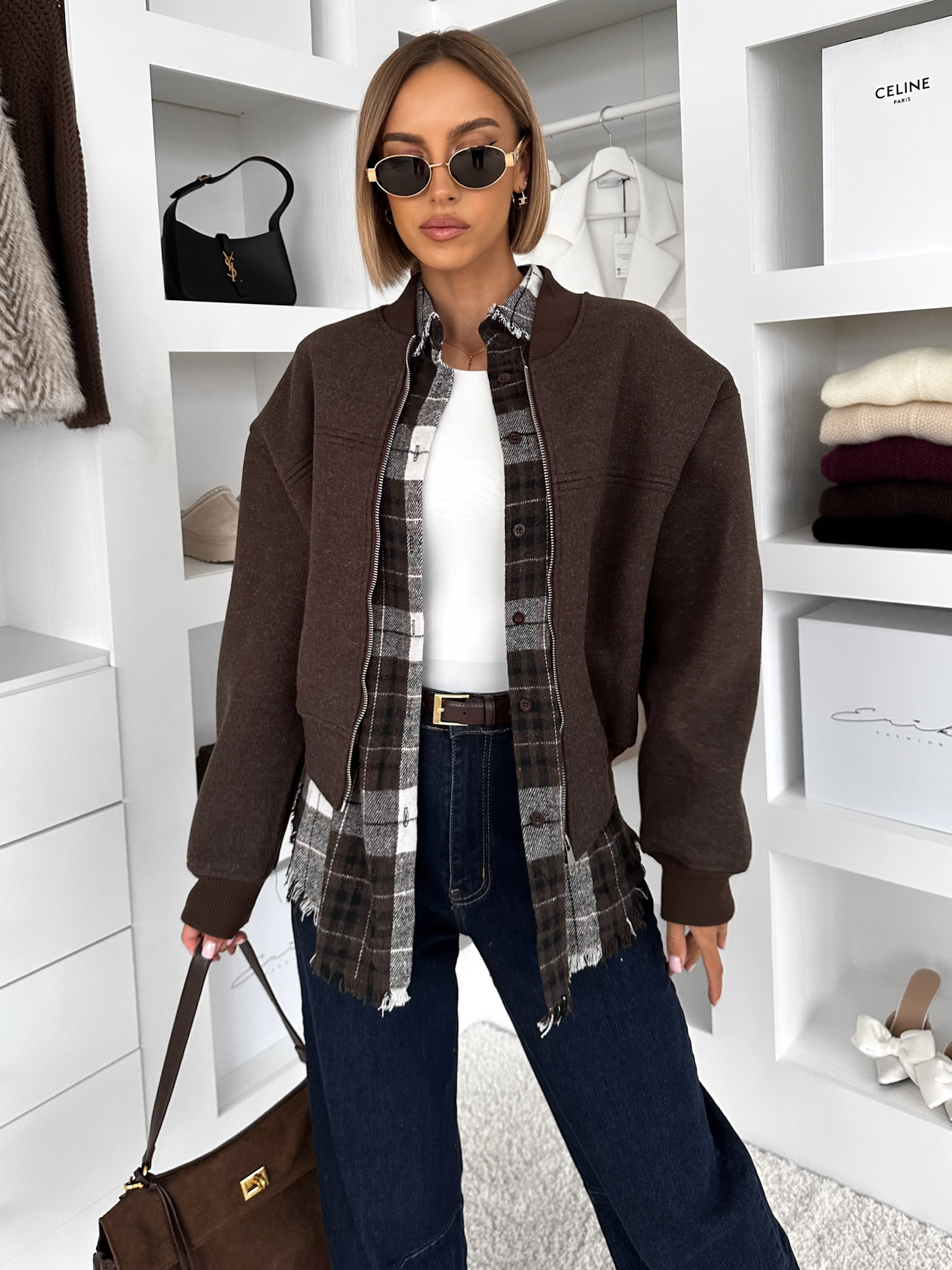 Tmavo hnedá krátka prechodná bundička bomber NOMURIA Veľkosť: ONESIZE