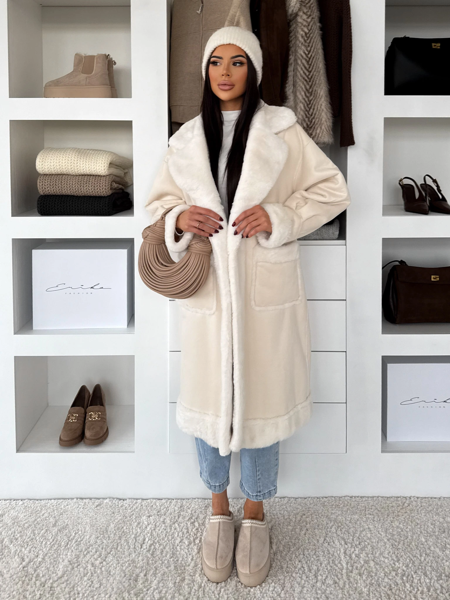 Krémový hrejivý dlhý kabát KÚZELY Veľkosť: S/M