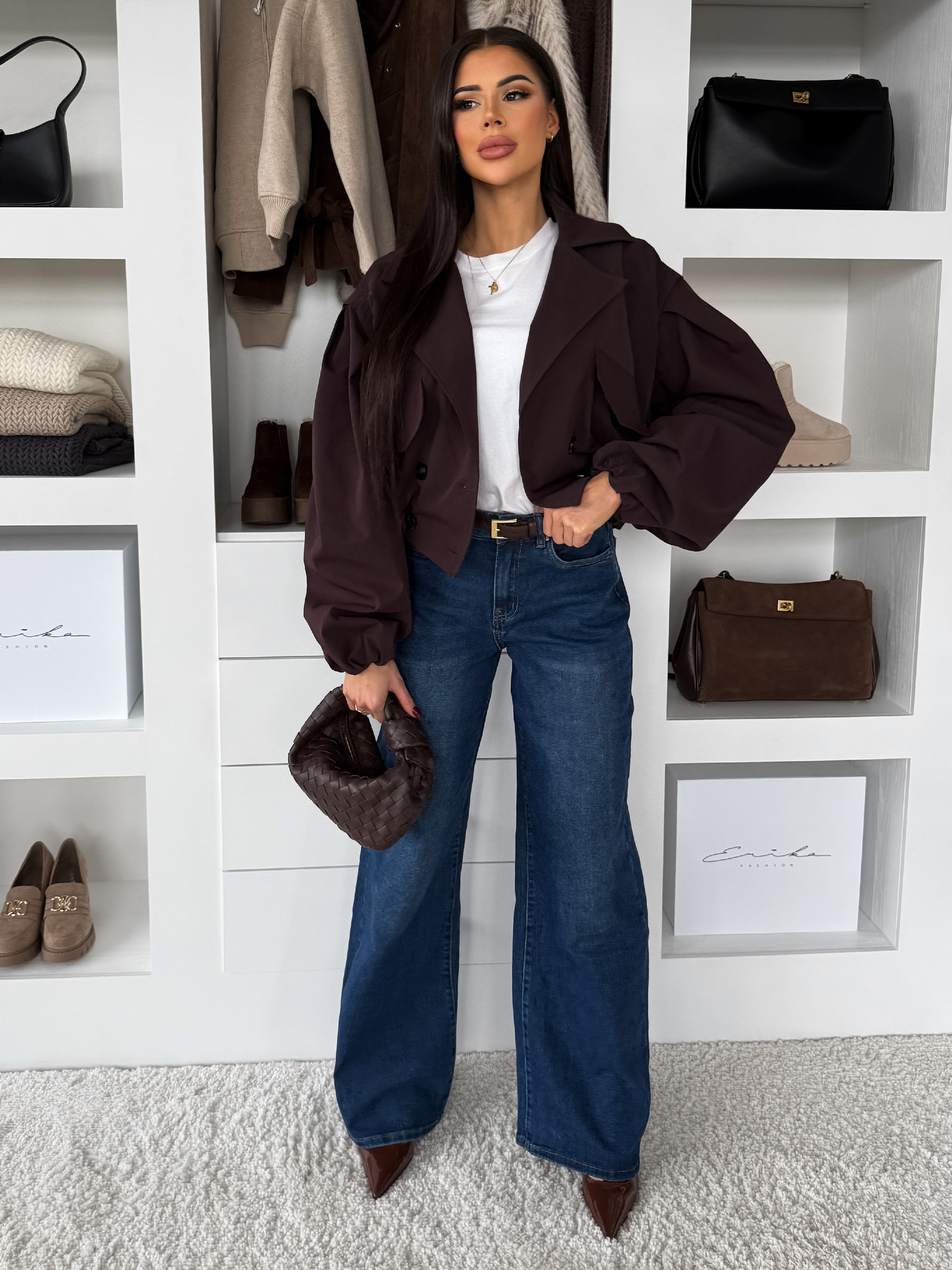 Hnedá krátka balónová bunda RIVOYA Veľkosť: ONESIZE