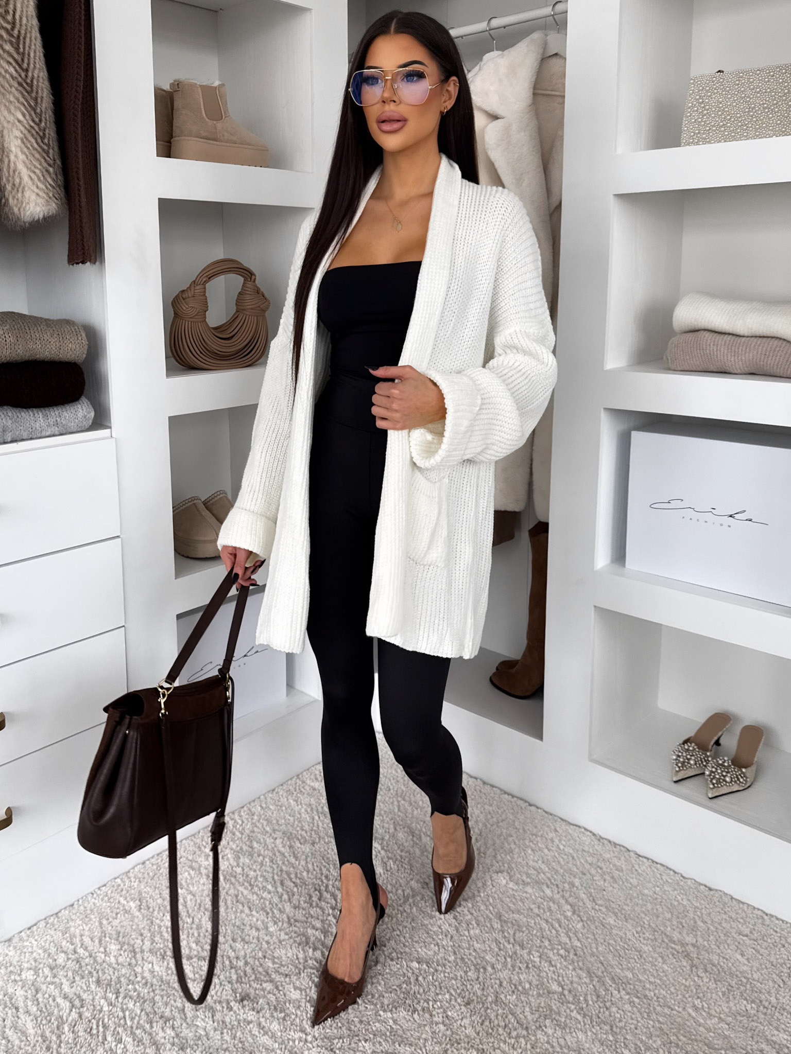 Biely sveterový štýlový kardigán RATALA Veľkosť: ONESIZE