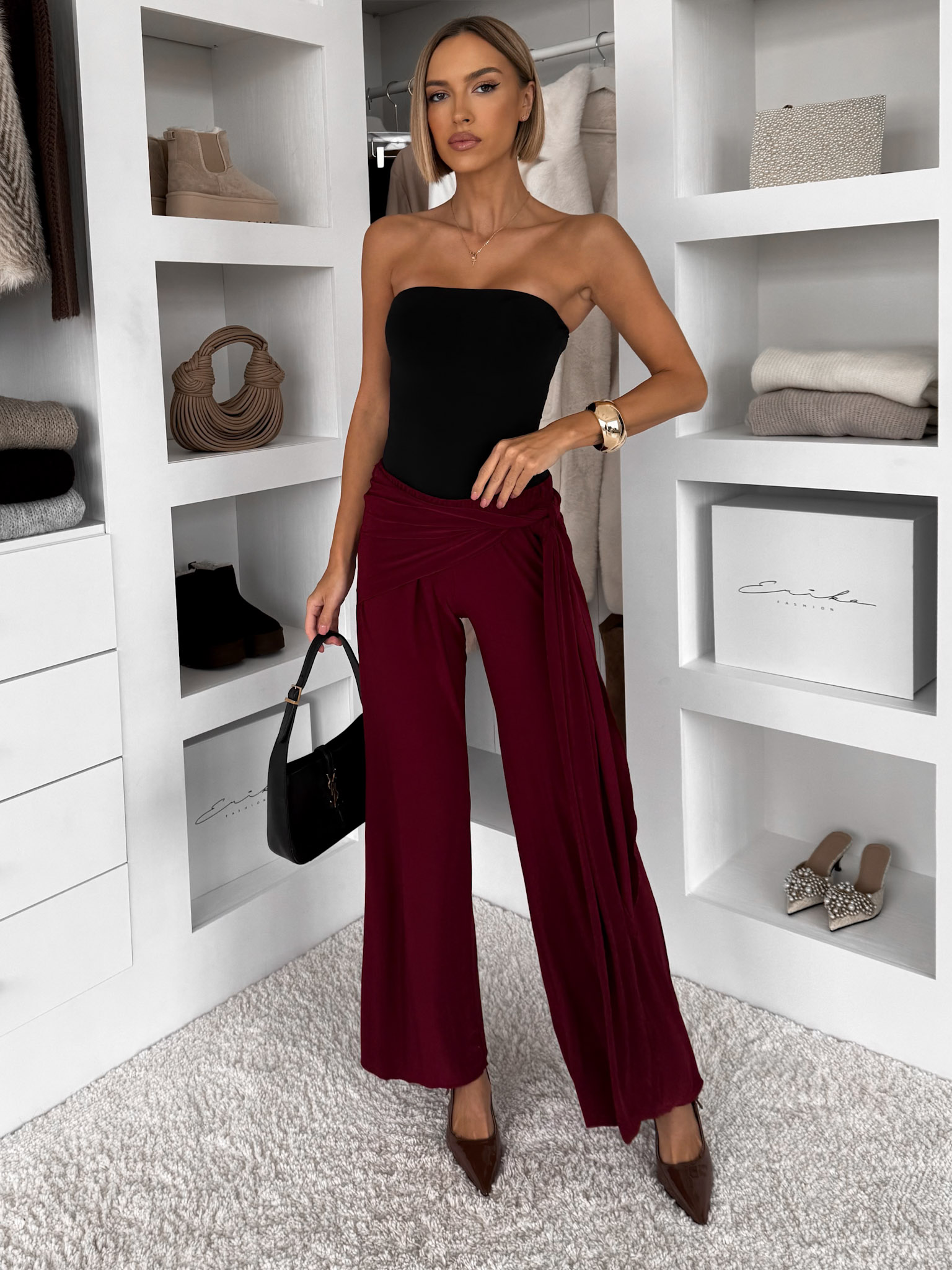 Bordové voľné elegantné nohavice IRAVELL Veľkosť: ONESIZE