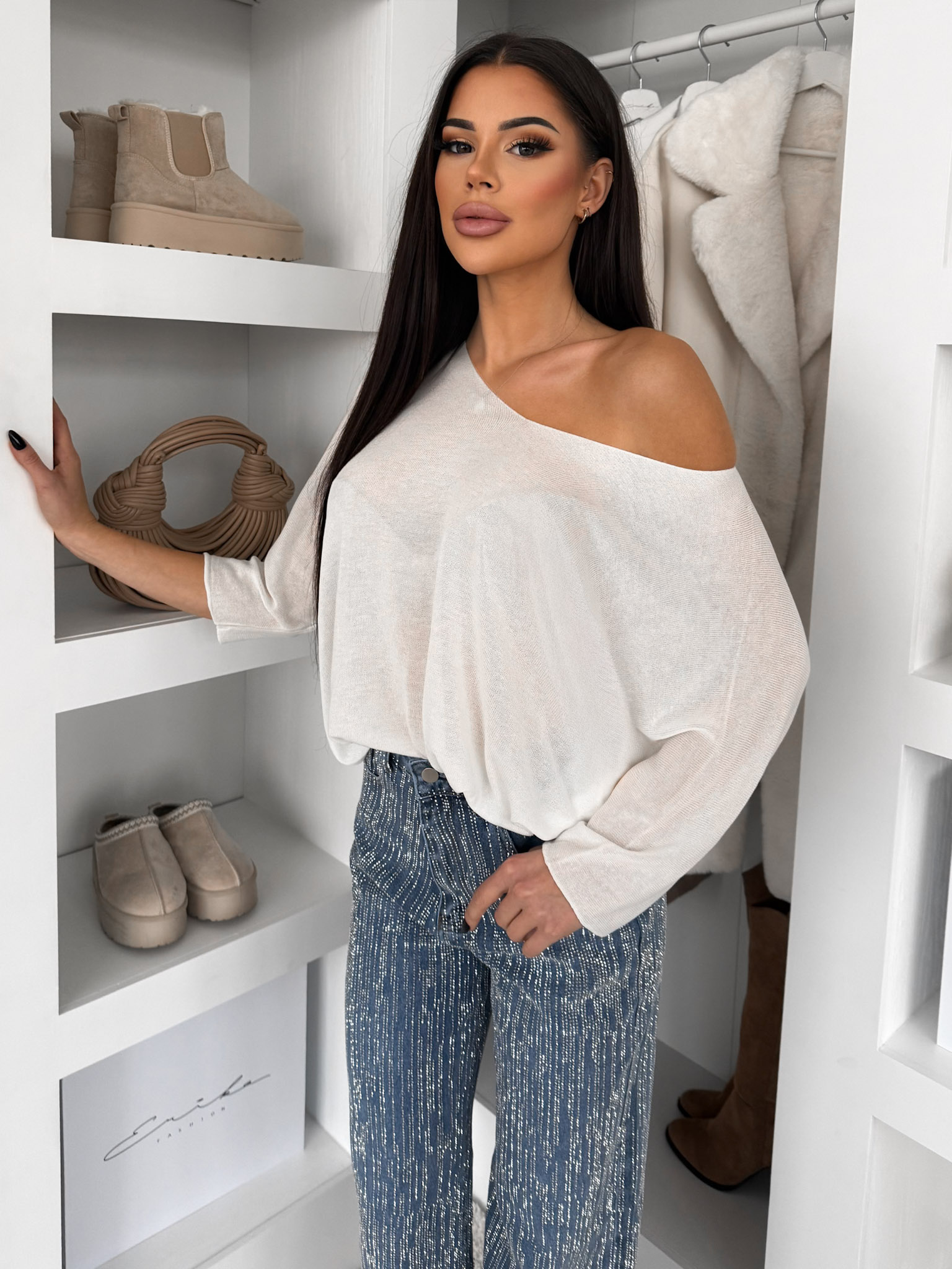 Krémový oversize top CRYMORA s 3/4 rukávom Veľkosť: ONESIZE