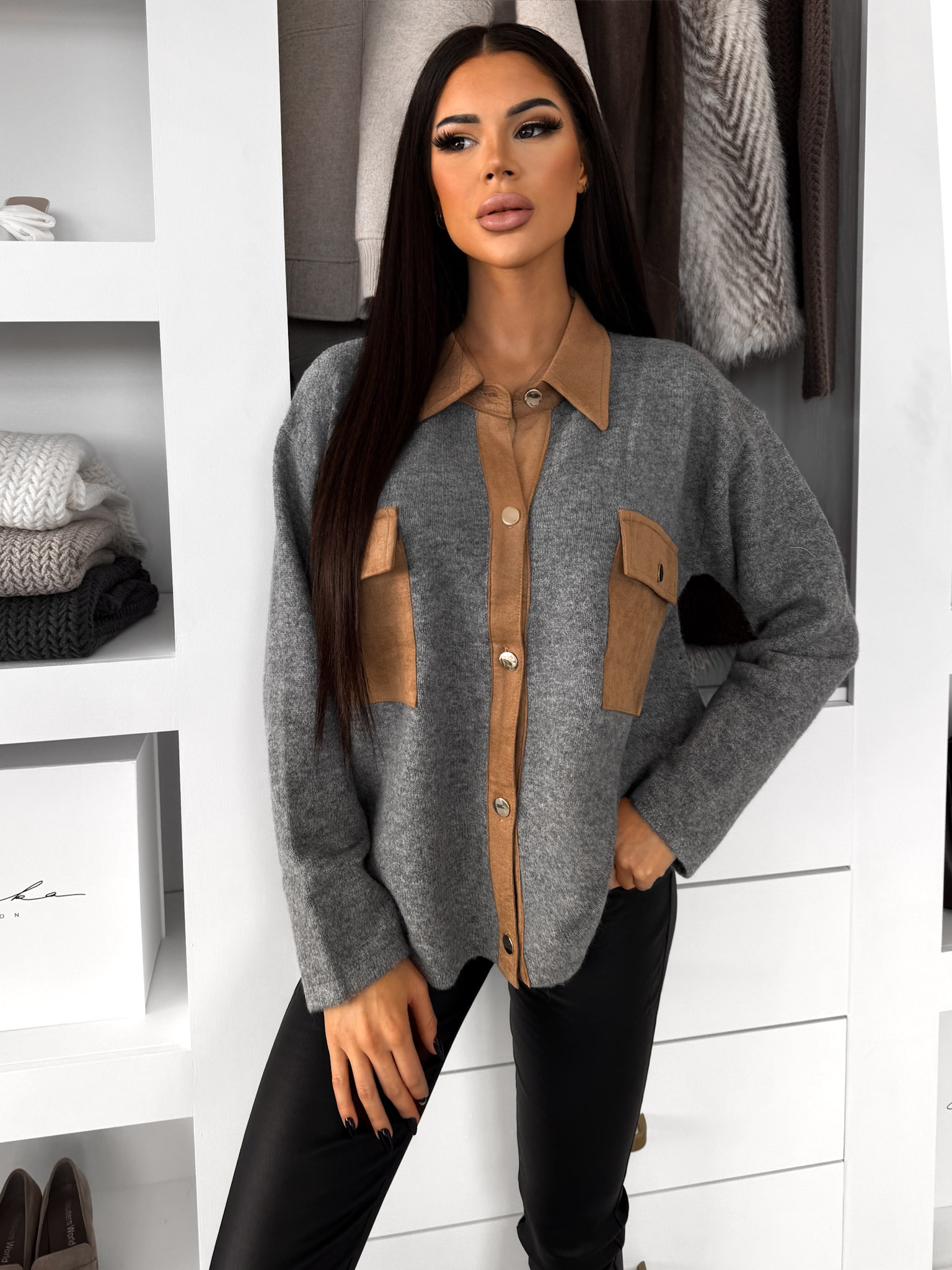 Šedý košeľový sveter ECLANT s gombíkmi Veľkosť: ONESIZE