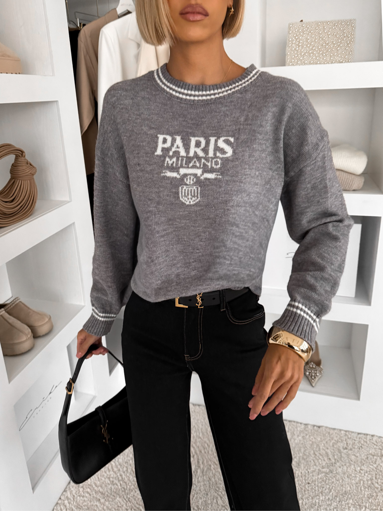 Šedý štýlový svetrík TARELIO Veľkosť: ONESIZE