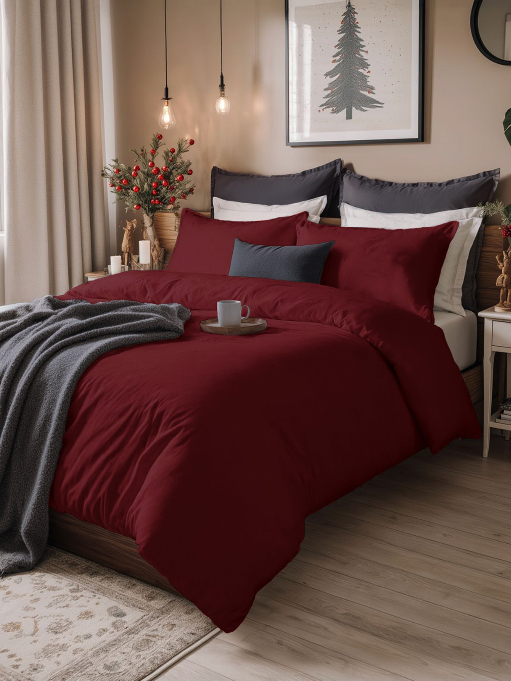 Bordová bavlnená posteľná bielizeň AMELIA - 140x200 | 70x90 Veľkosť: 140x200 + 70x90