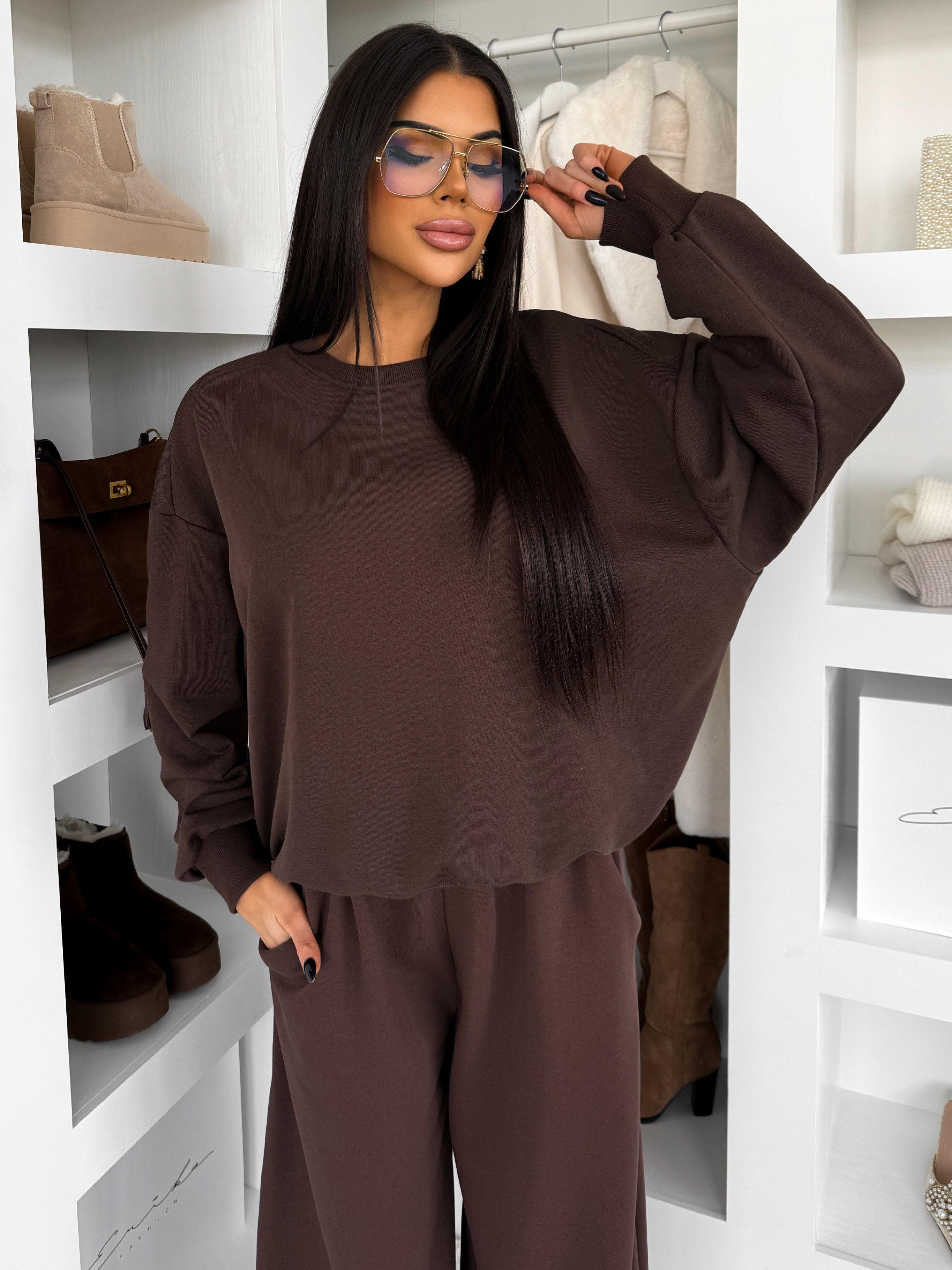 Hnedá bavlnená oversize štýlová mikina LOFARI Veľkosť: ONESIZE