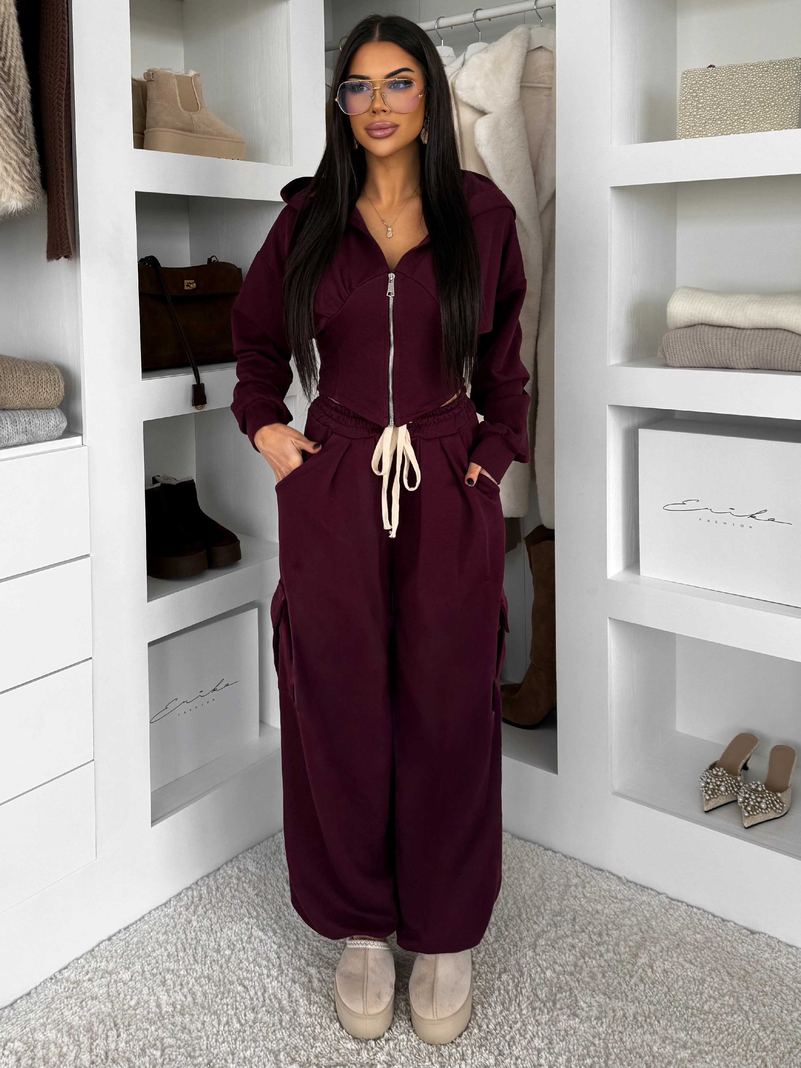 Vínová bavlnená tepláková teplákovka súprava WENARI Veľkosť: ONESIZE