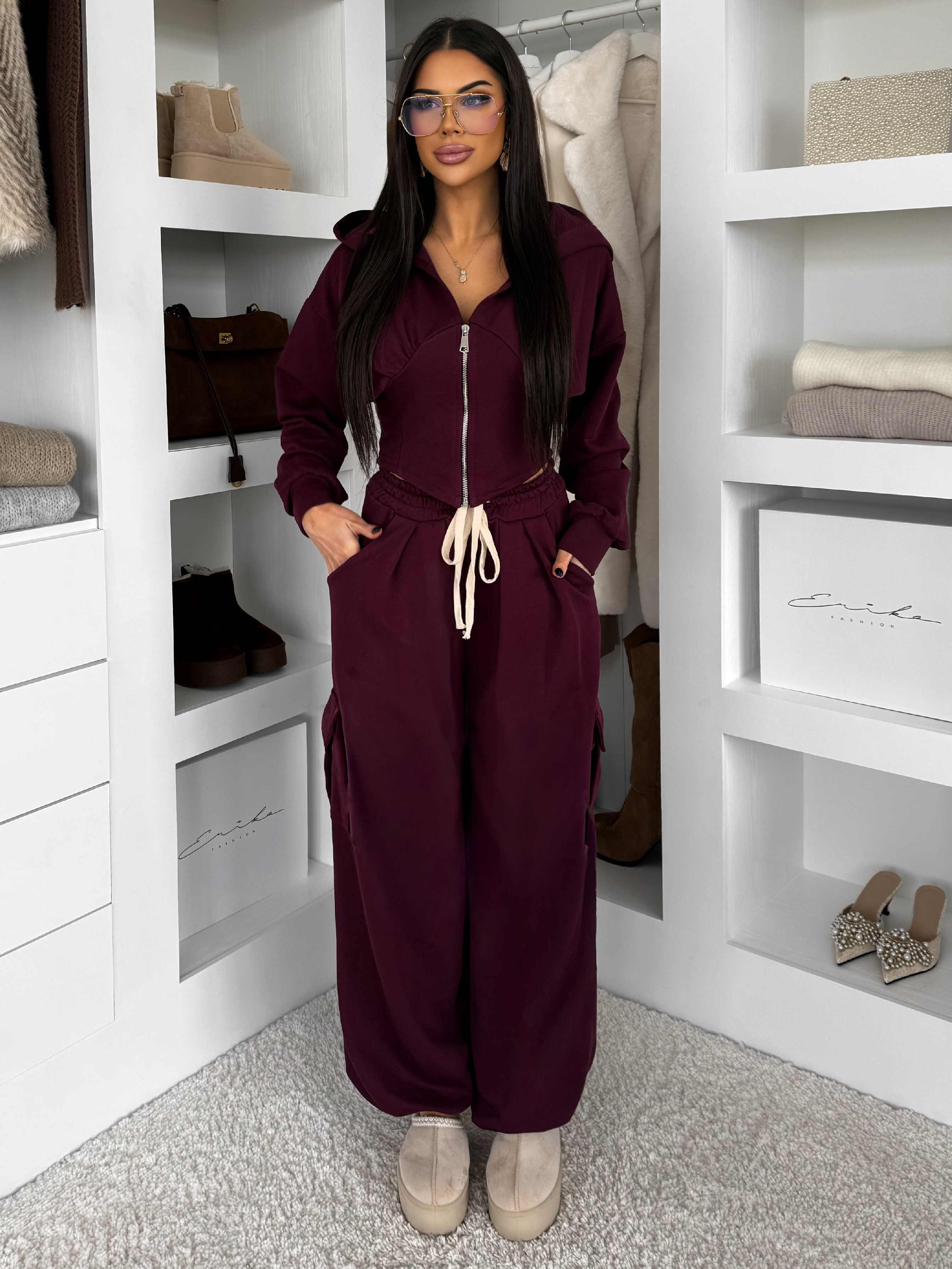 Vínová bavlnená tepláková teplákovka súprava WENARI Veľkosť: ONESIZE