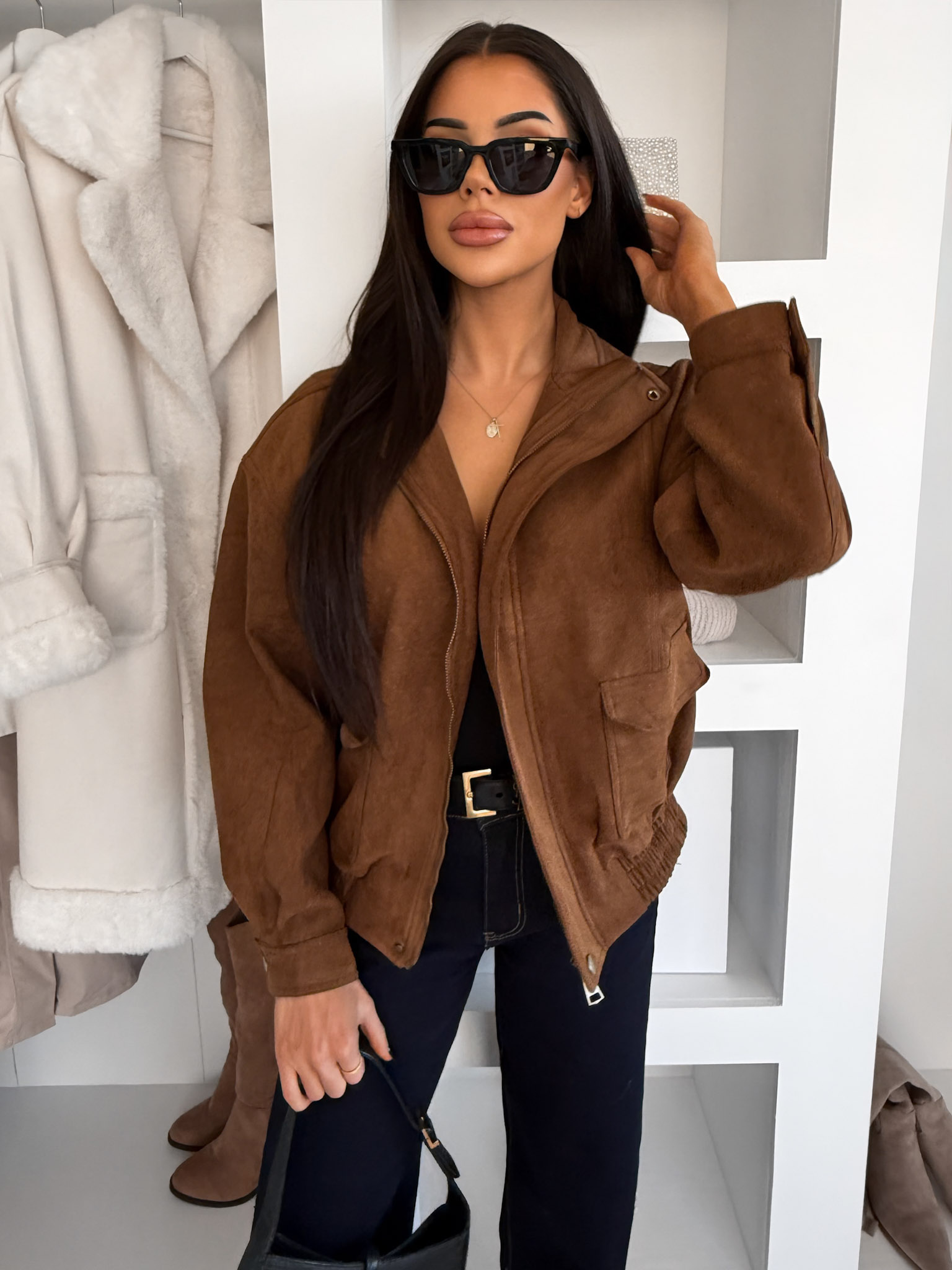 Hnedá semišová bunda SINORRA Veľkosť: ONESIZE