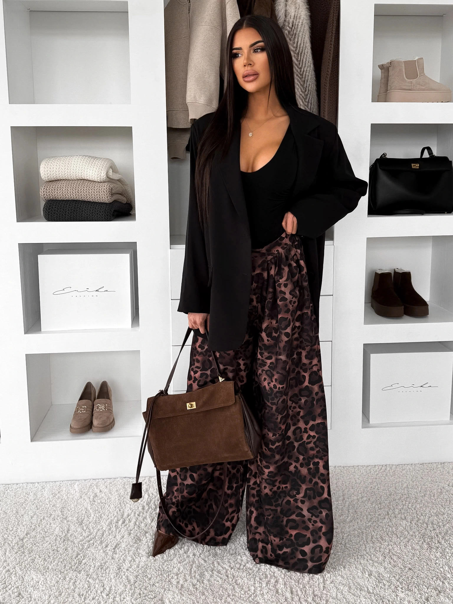 Leopardie široké wide leg leopardie nohavice EMARIE Veľkosť: ONESIZE