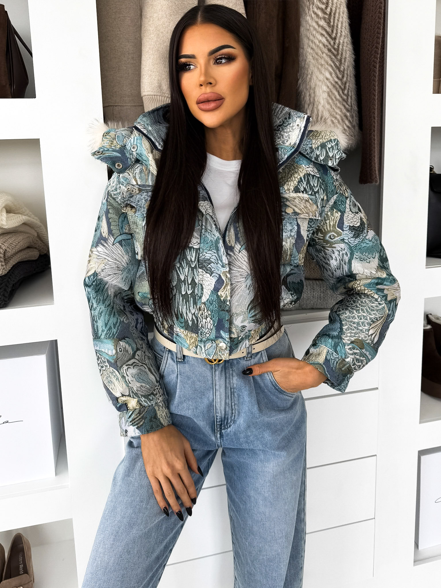 Modrá krátka prešívaná štýlová bunda BOLDY Veľkosť: S/M