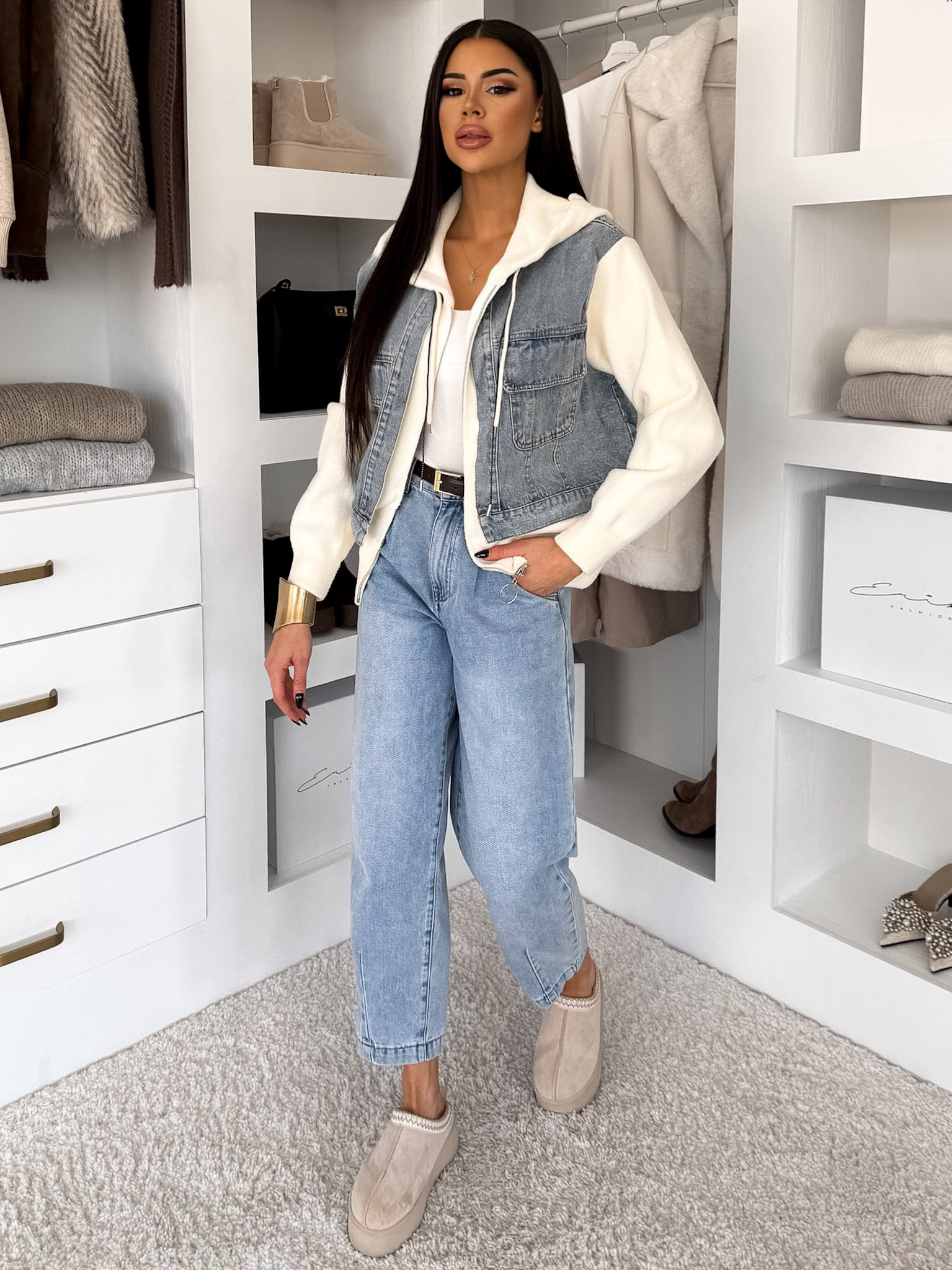 Modrobiela džínsová mikina GRESILO Veľkosť: ONESIZE