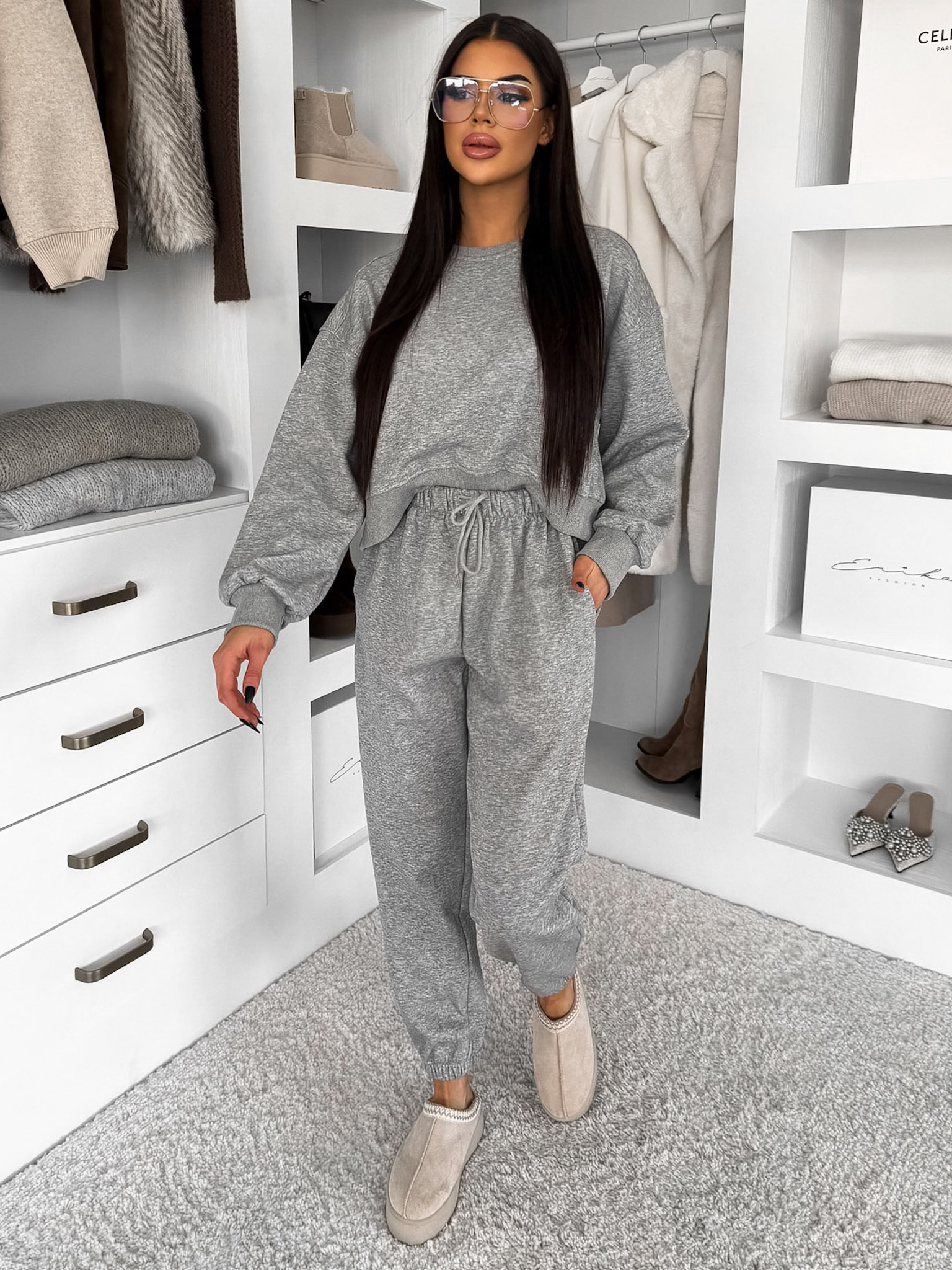 Sivá basic tepláková bavlnená súprava FRALUNE Veľkosť: ONESIZE