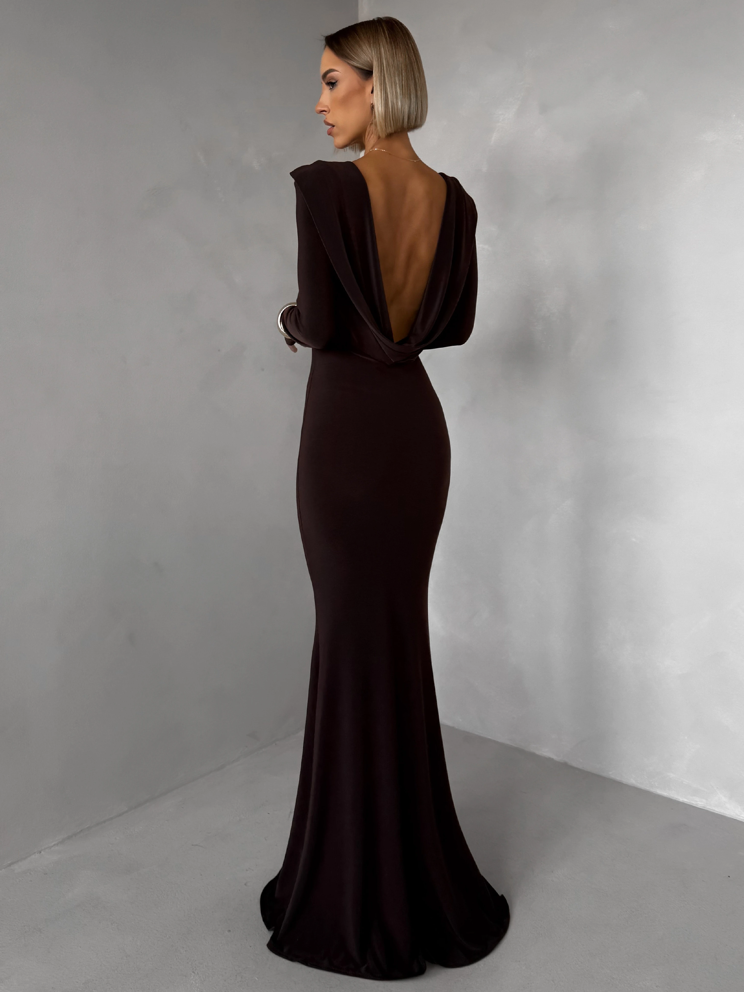 Hnedé spoločenské dlhé šaty BRINOVA Veľkosť: ONESIZE