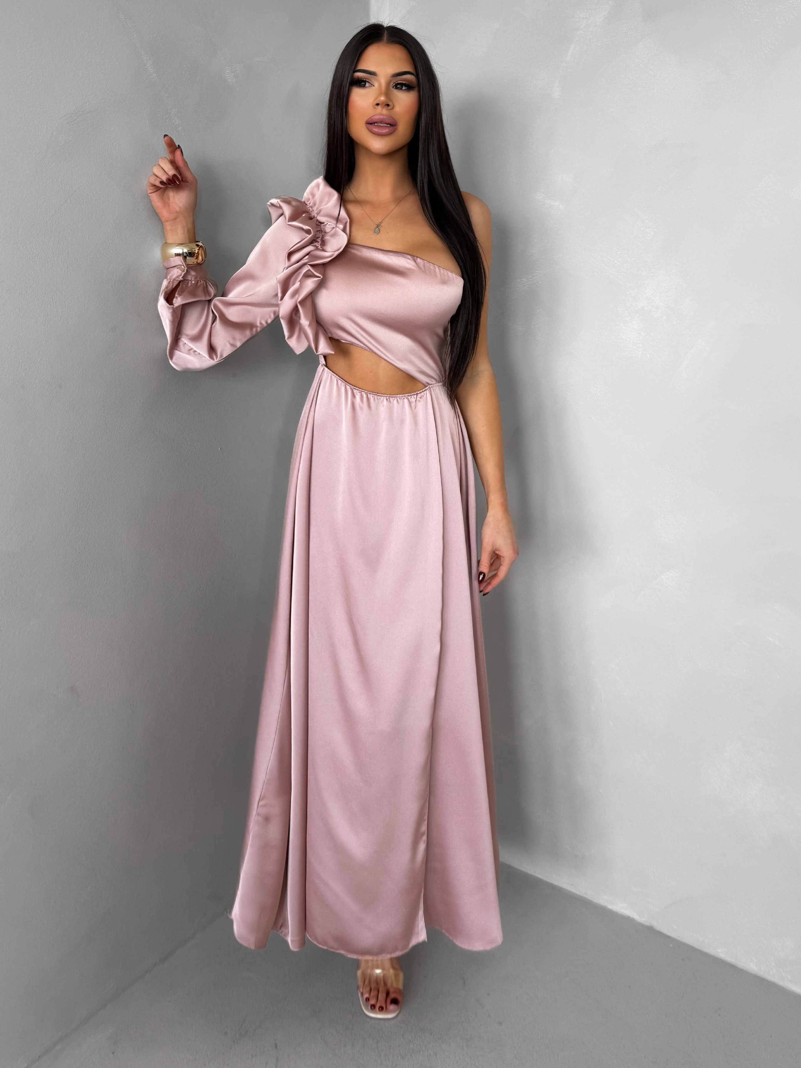 Staroružové dlhé plesové saténové šaty ZAYVIX Veľkosť: ONESIZE