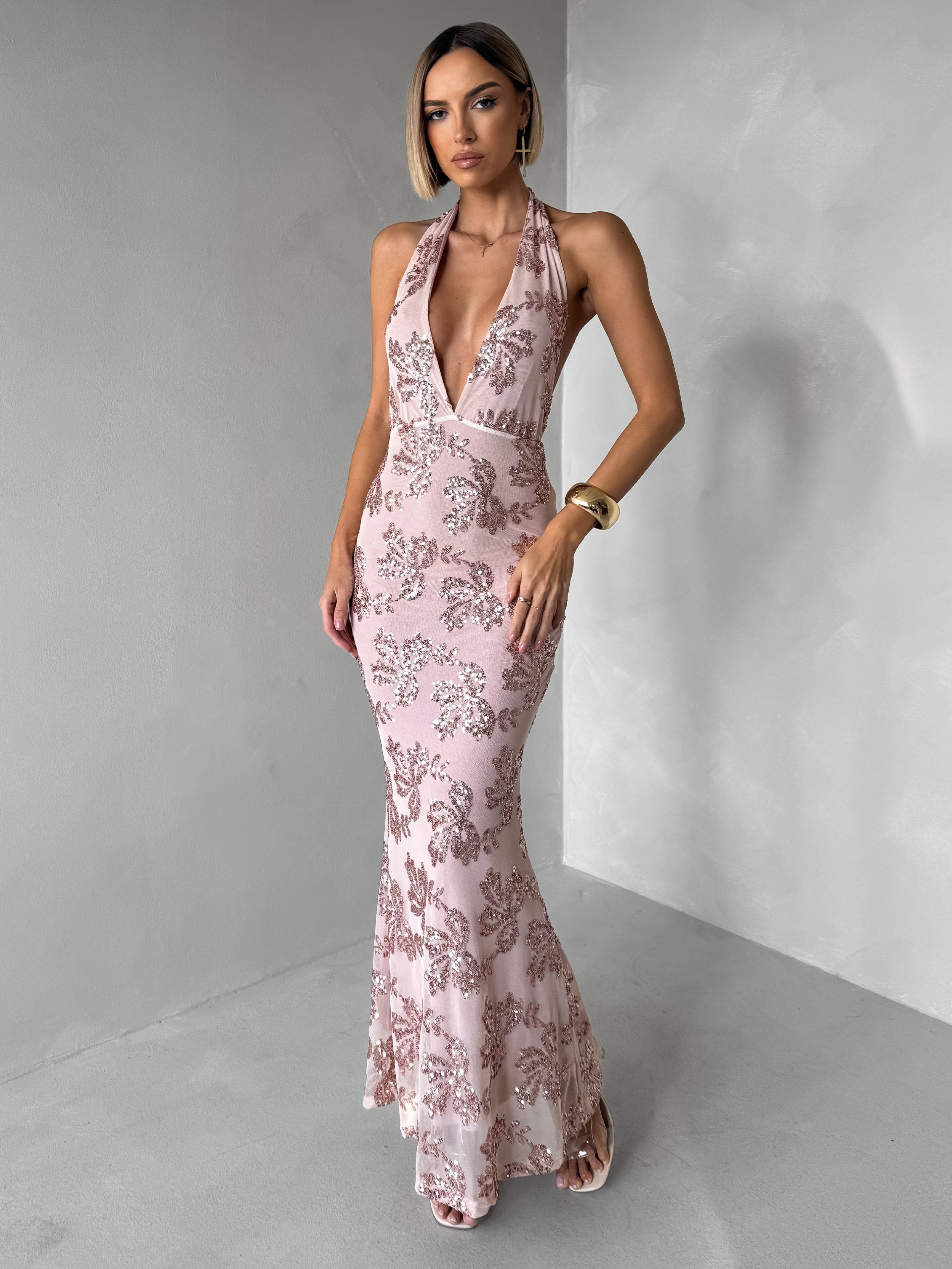 Svetloružové spoločenské dlhé šaty SIONARI Veľkosť: ONESIZE