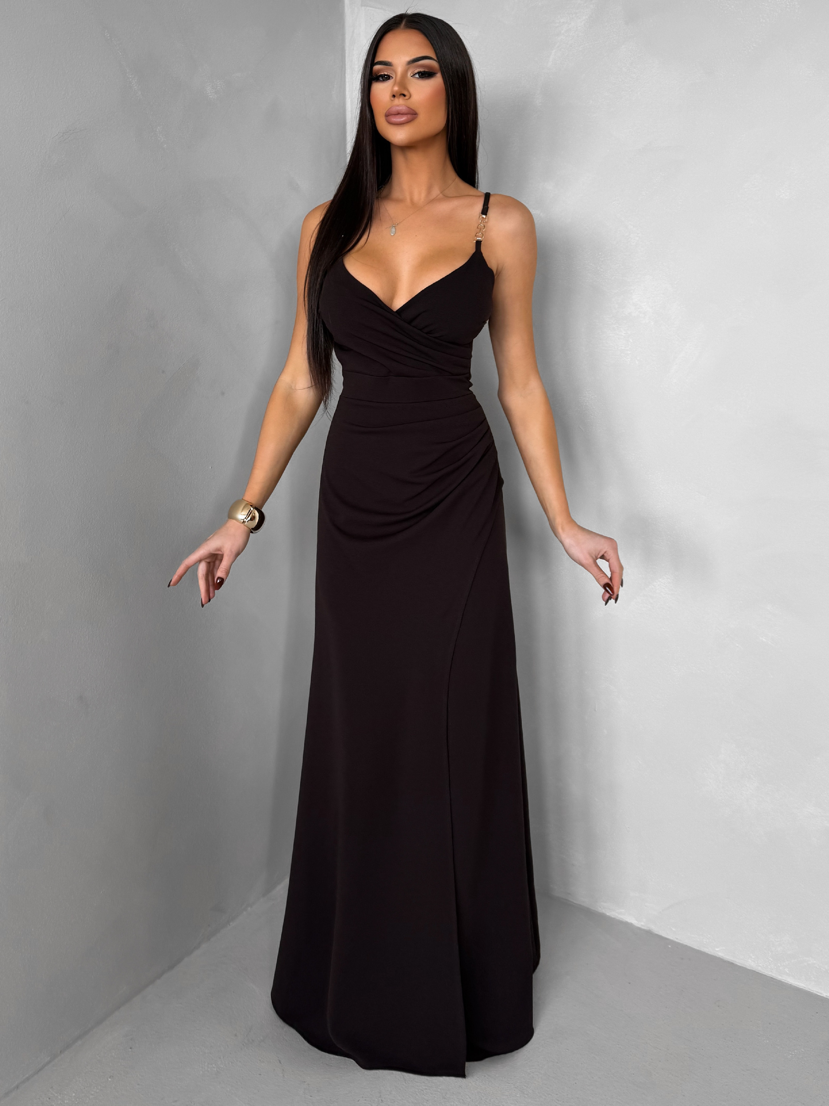 Tmavo hnedé spoločenské dlhé šaty SANQULA Veľkosť: ONESIZE