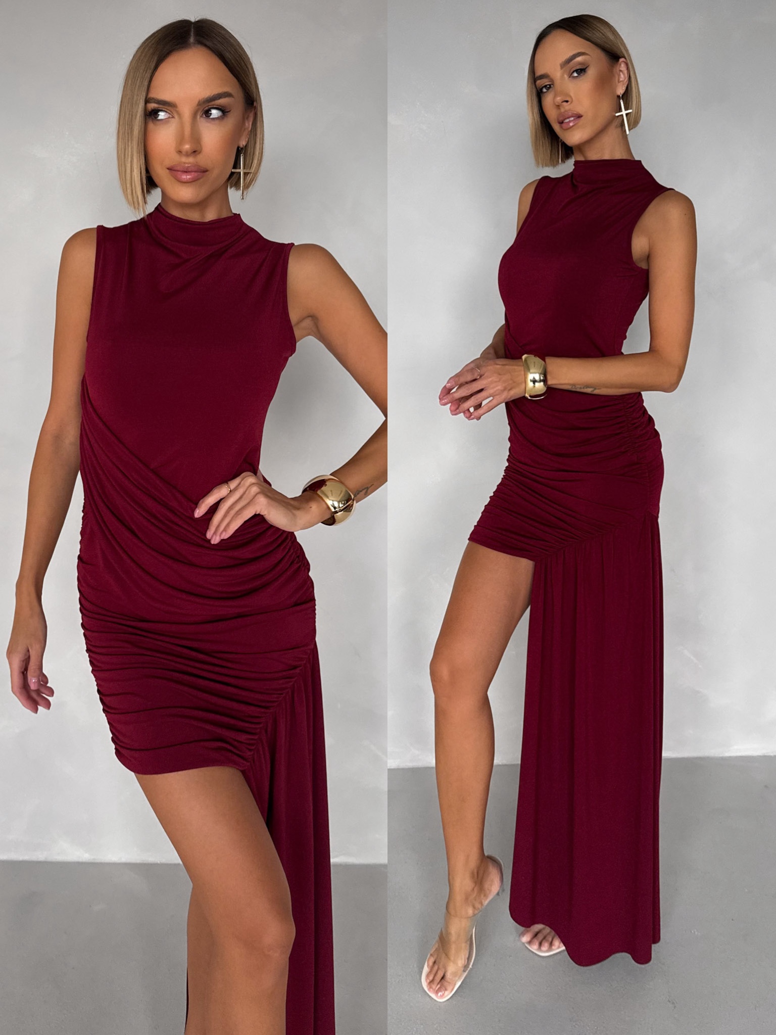 Bordó elegantné asymetrické mini šaty ELOIR Veľkosť: ONESIZE