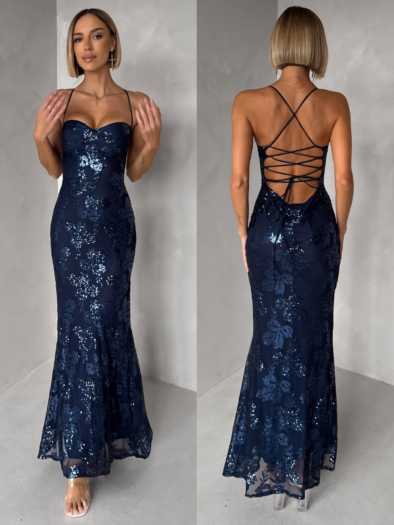 Tmavomodré spoločenské trblietavé šaty CALMIYA Veľkosť: ONESIZE