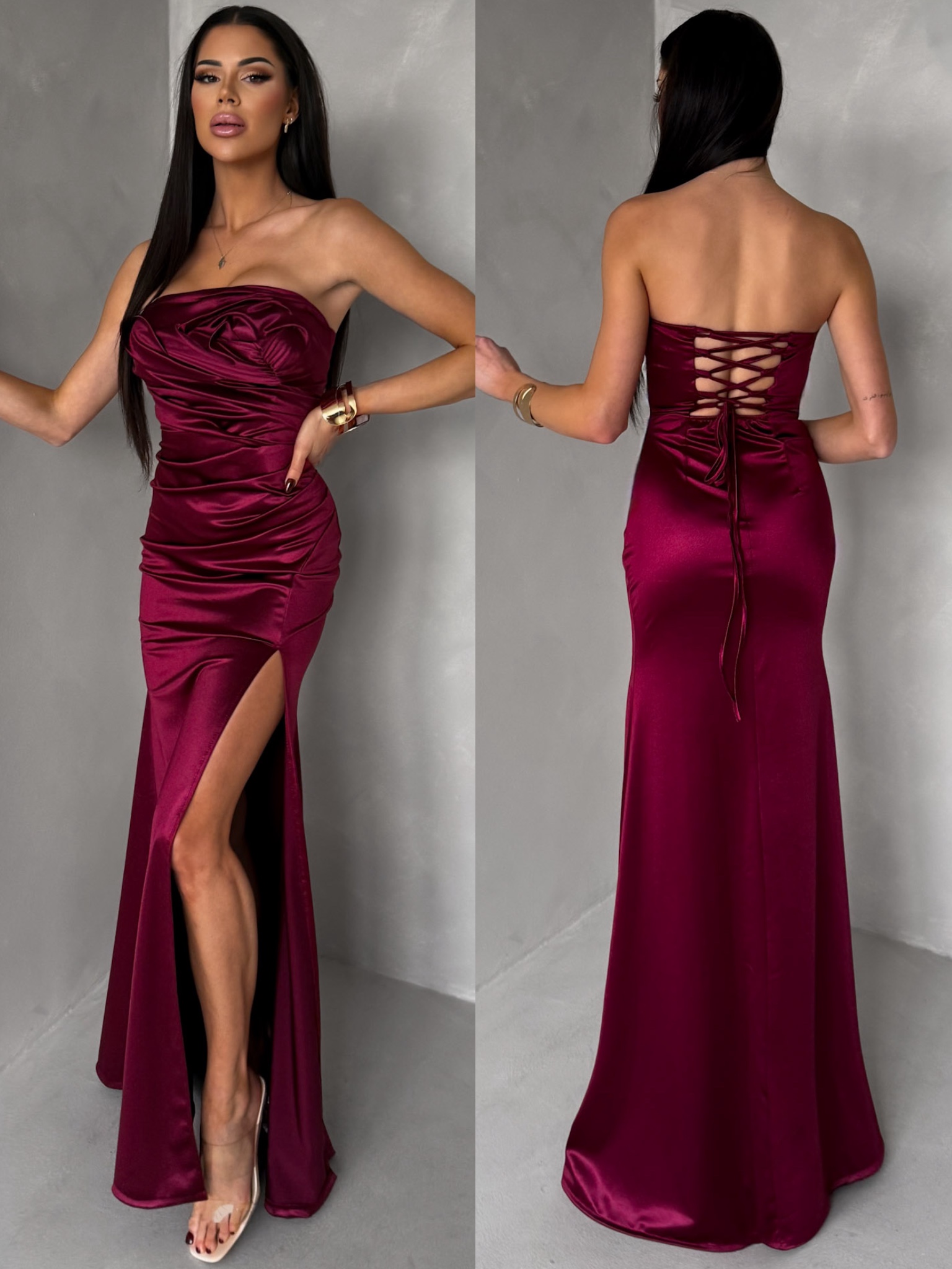 Vínové spoločenské korzetové šaty ZONTIRE bez ramienok Veľkosť: ONESIZE