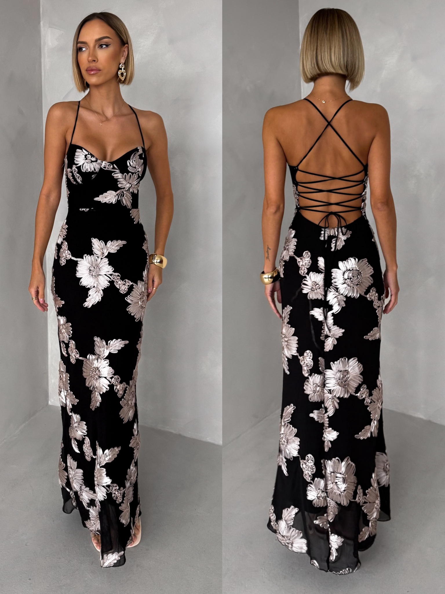 Čierne dlhé spoločenské šnurovacie šaty COSYRA Veľkosť: ONESIZE