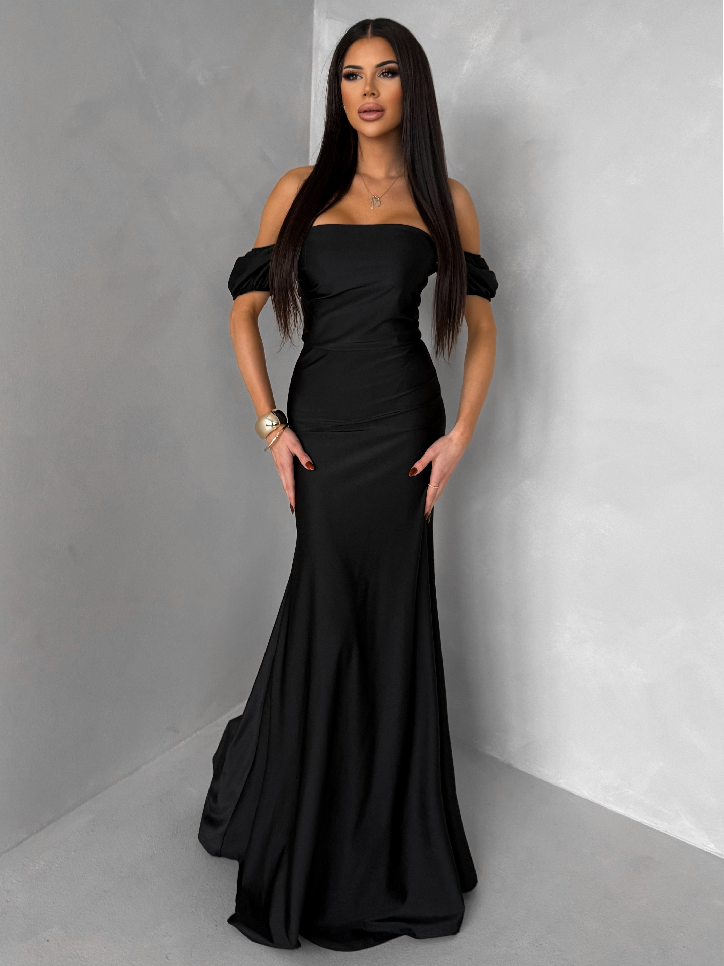 Čierne spoločenské dlhé plesové šaty LUNZARO Veľkosť: ONESIZE