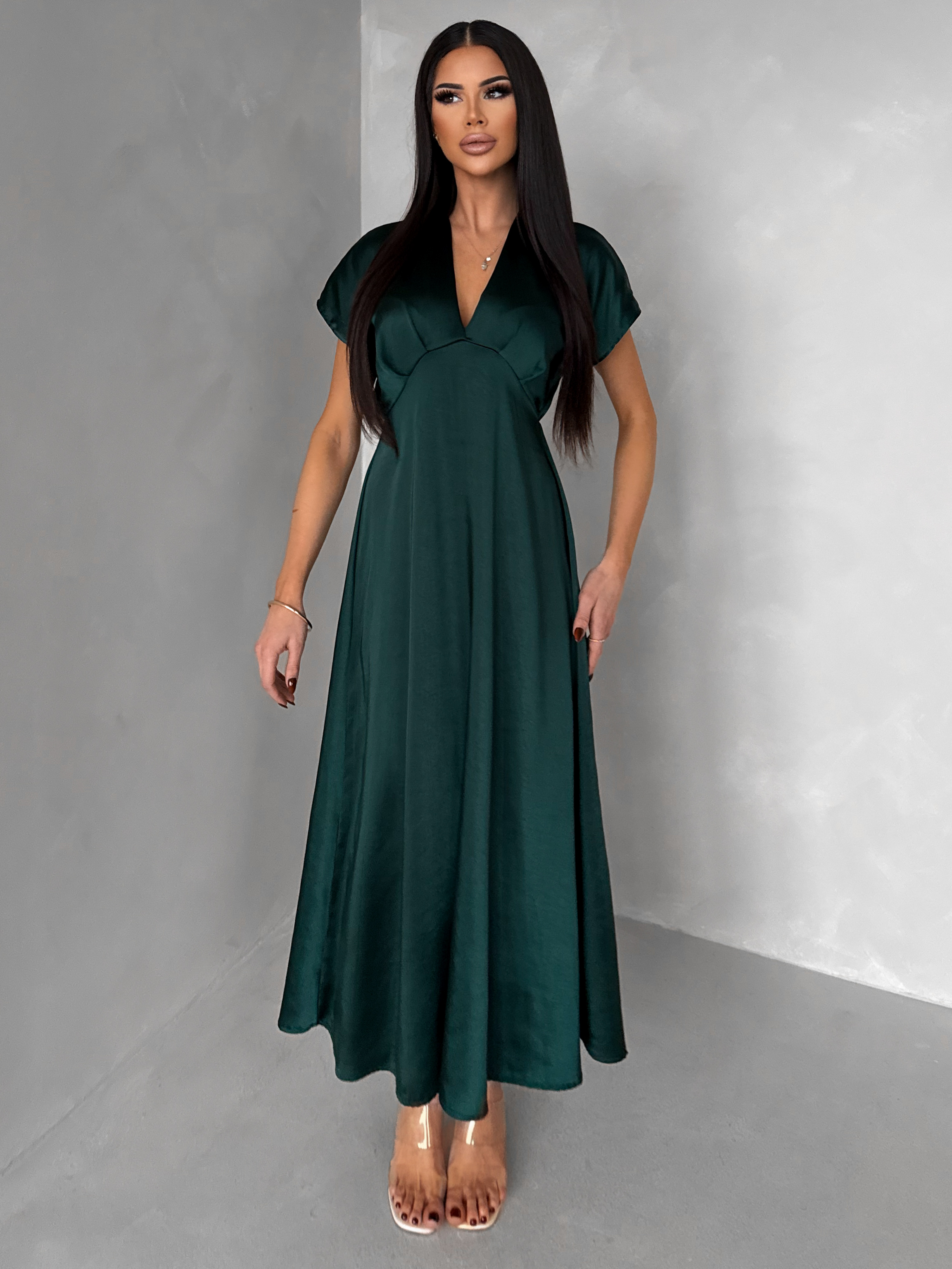 Smaragdové elegantné jednoduché midi šaty OMNIS Veľkosť: ONESIZE