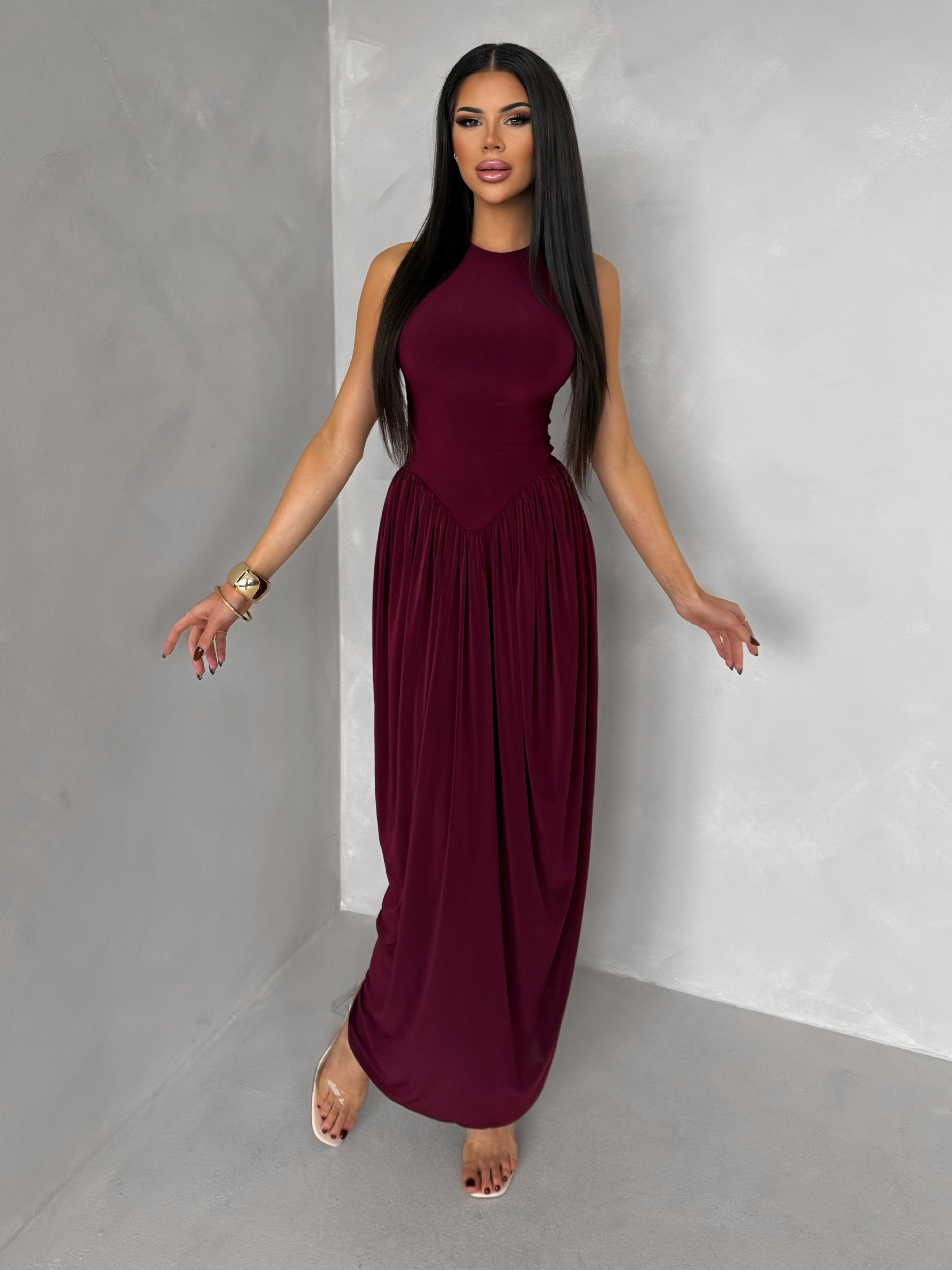 Vínové tvarujúce spoločenské šaty ALYRION Veľkosť: ONESIZE