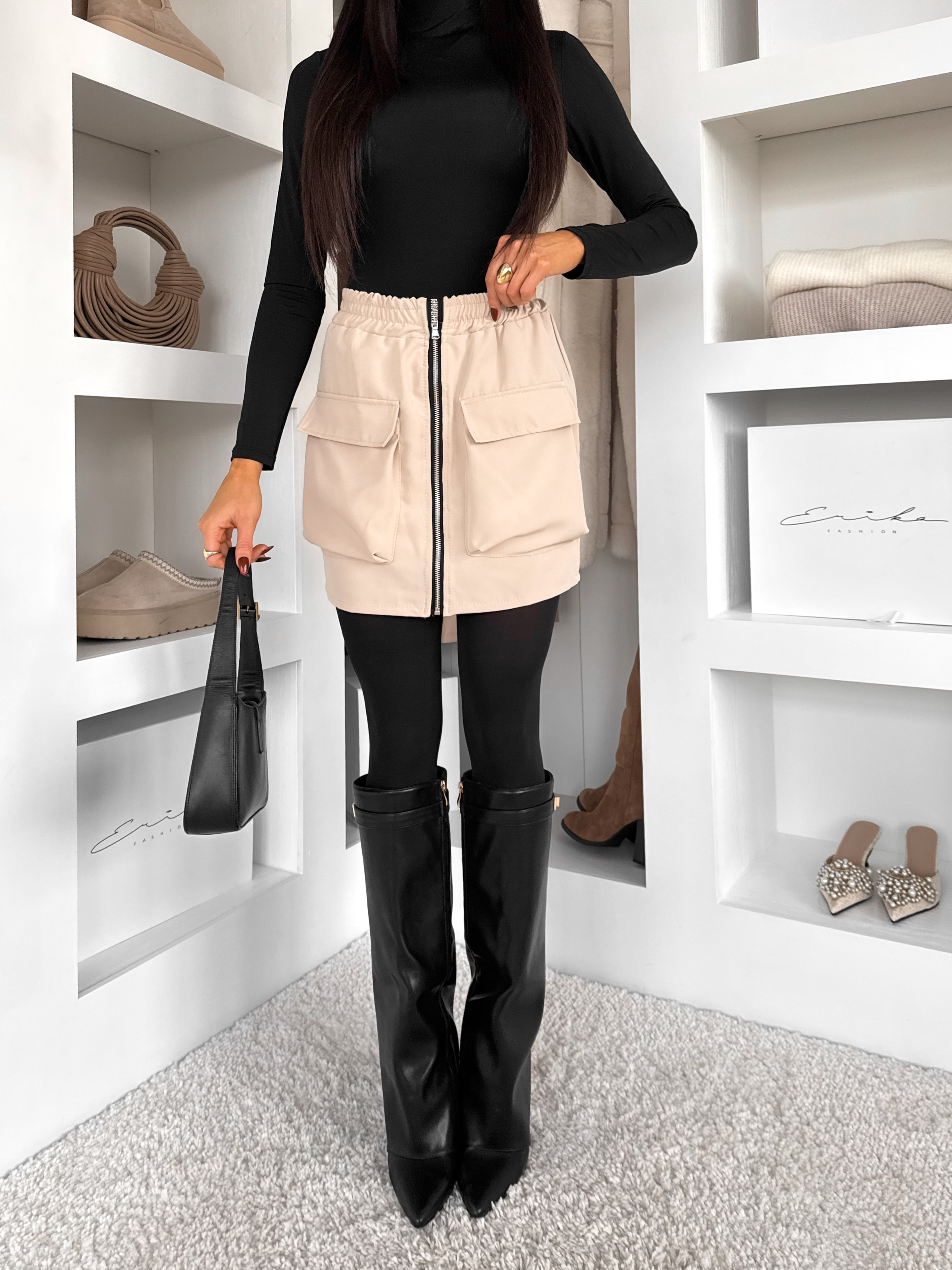 Béžová krátka sukňa GLIMARO na zips Veľkosť: ONESIZE