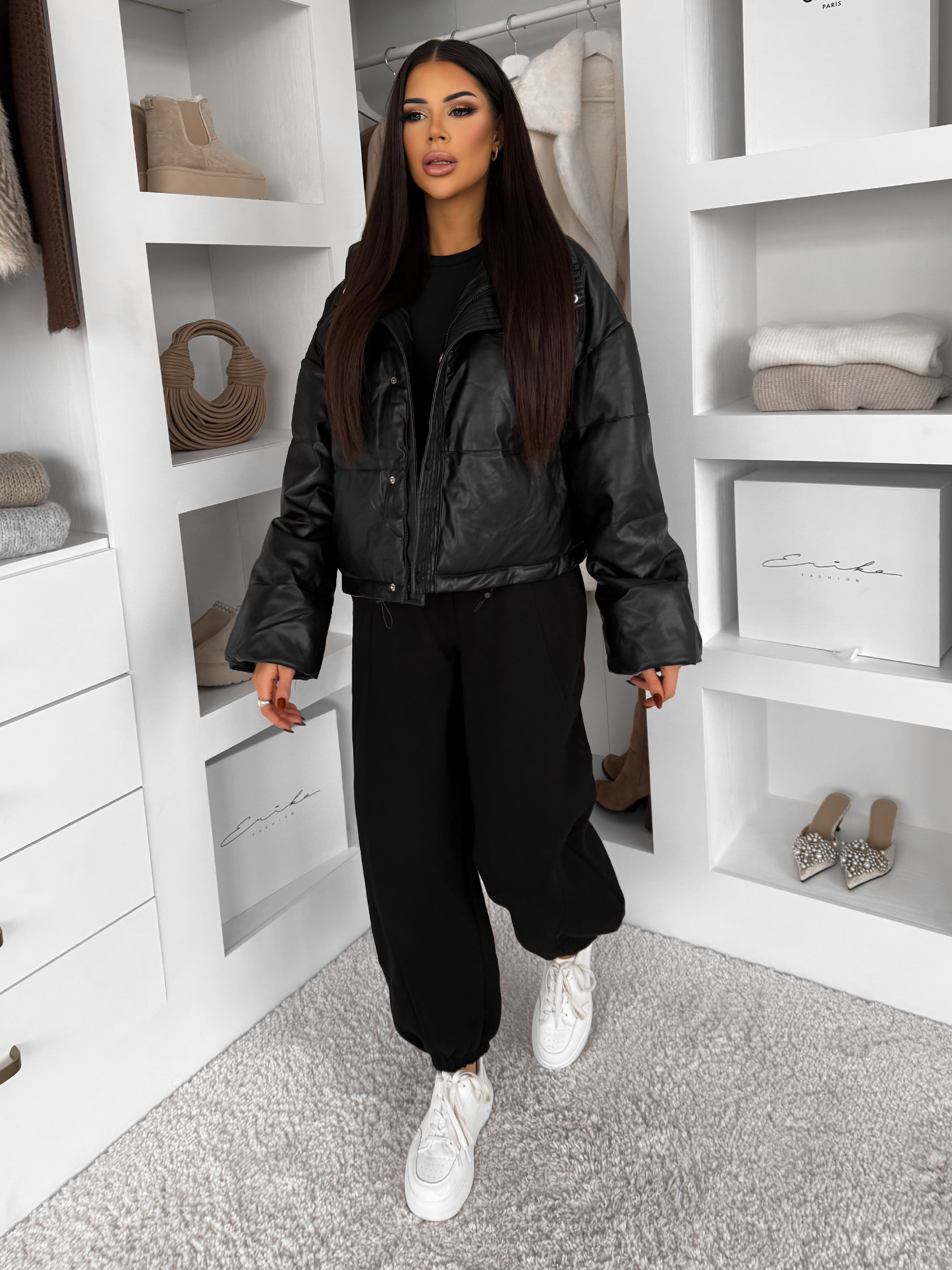 Čierna koženková krátka bunda FROSTY Veľkosť: S/M