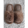 Hnědé huňaté pantofle PUFFY (Veľkosť 36-37)