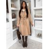 Světle hnědý elegantní semišový midi kabát AERISCA (Veľkosť ONESIZE)