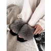 Šedé huňaté domáce šľapky FURLUNY s kožúškom