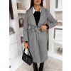 Šedý midi elegantní kabát LOPANI s páskem (Veľkosť ONESIZE)