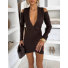 Tmavo hnedé koktailové mini šaty KADIRA s prestrihmi